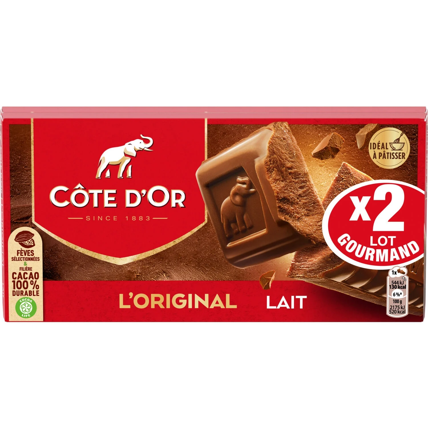 Tablette de chocolat au lait L'Original 2x200 - COTE D'OR