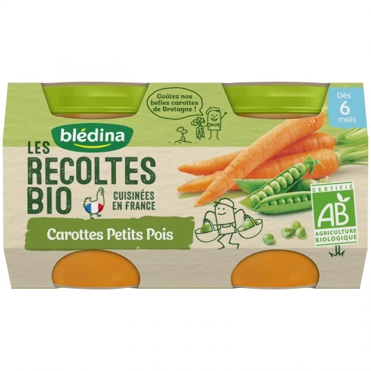Petits pots BIO carottes petits pois 2x130g - BLEDINA