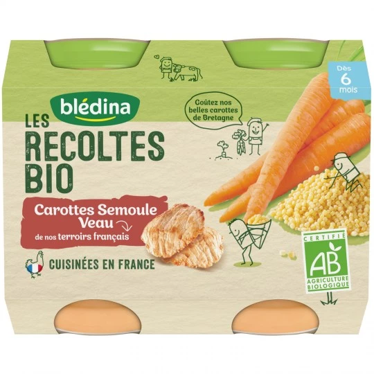 Petits pots BIO carottes/ semoule/ veau dès 6 mois 2x200g - BLEDINA