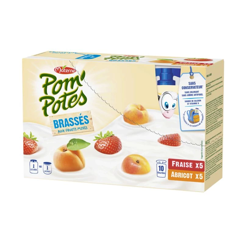 Pom'Potes stirred strawberry/apricot 10x85g - MATERNAL