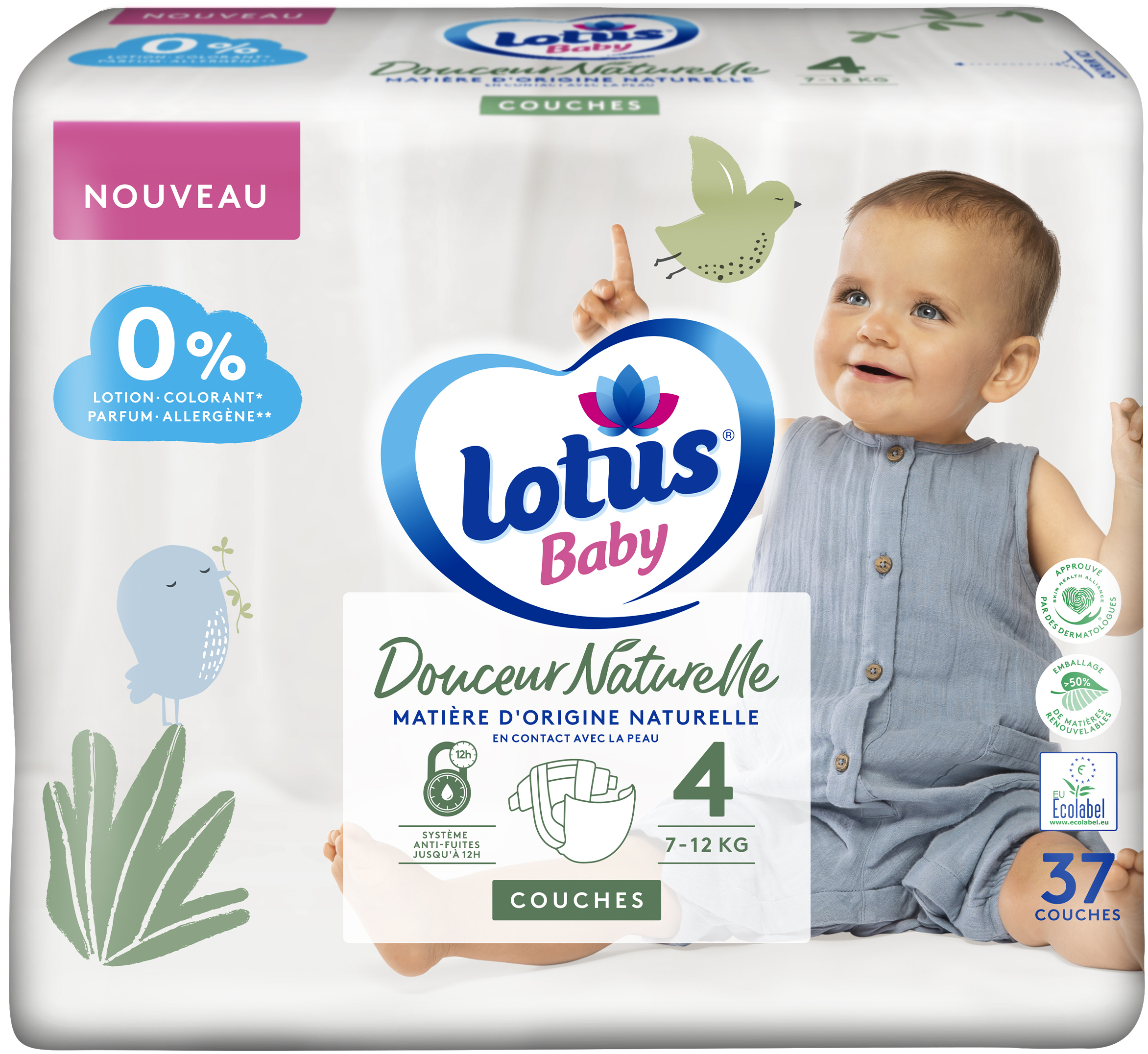 Couches LOTUS BABY Douceur Naturelle taille 4 - 7 à 12 kg - 37 couches -  Cdiscount Puériculture & Eveil bébé