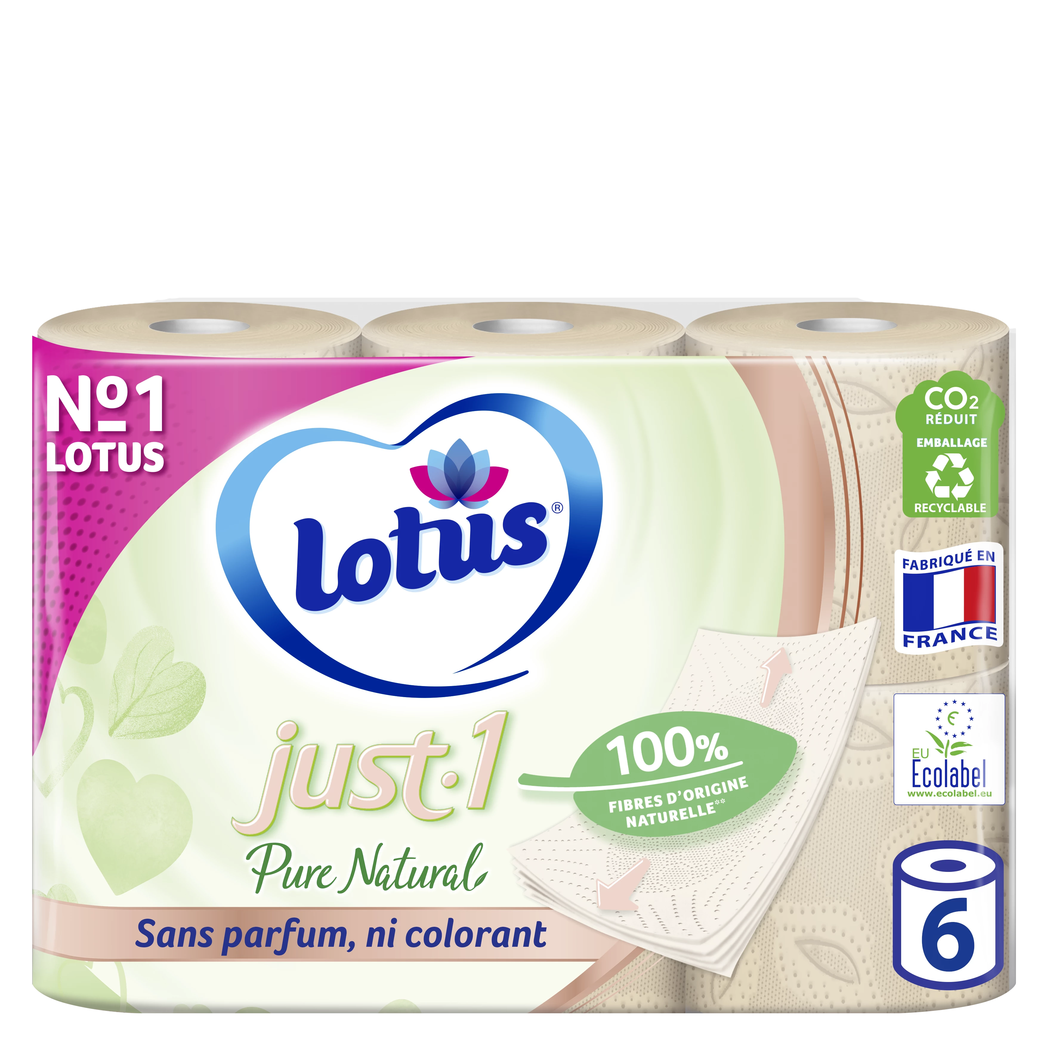 Lotus just1 pur natural papier toilette 6 rouleaux