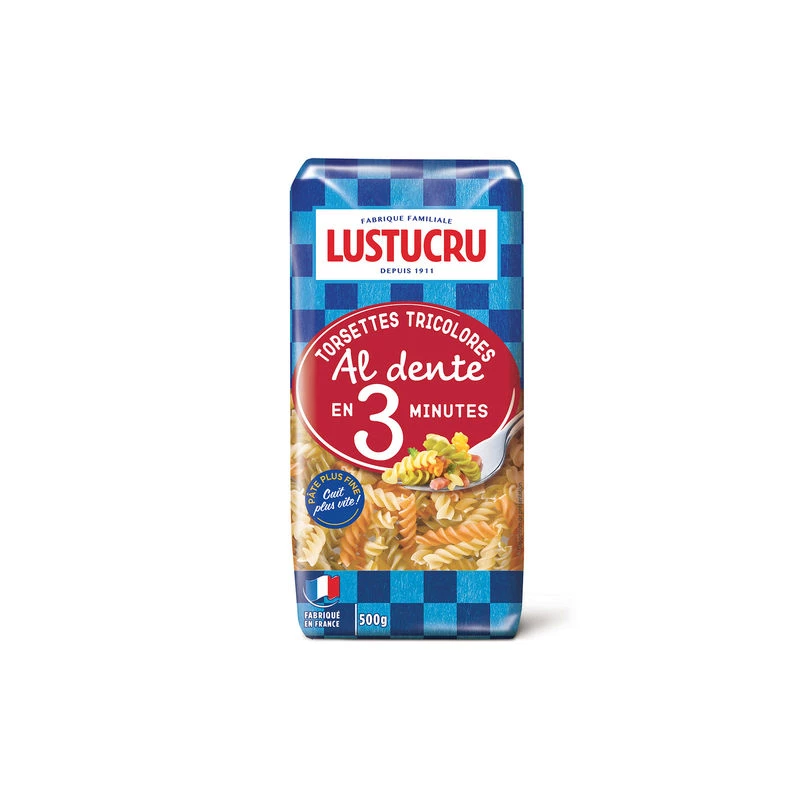 Pâtes torsettes tricolores 500g - LUSTUCRU