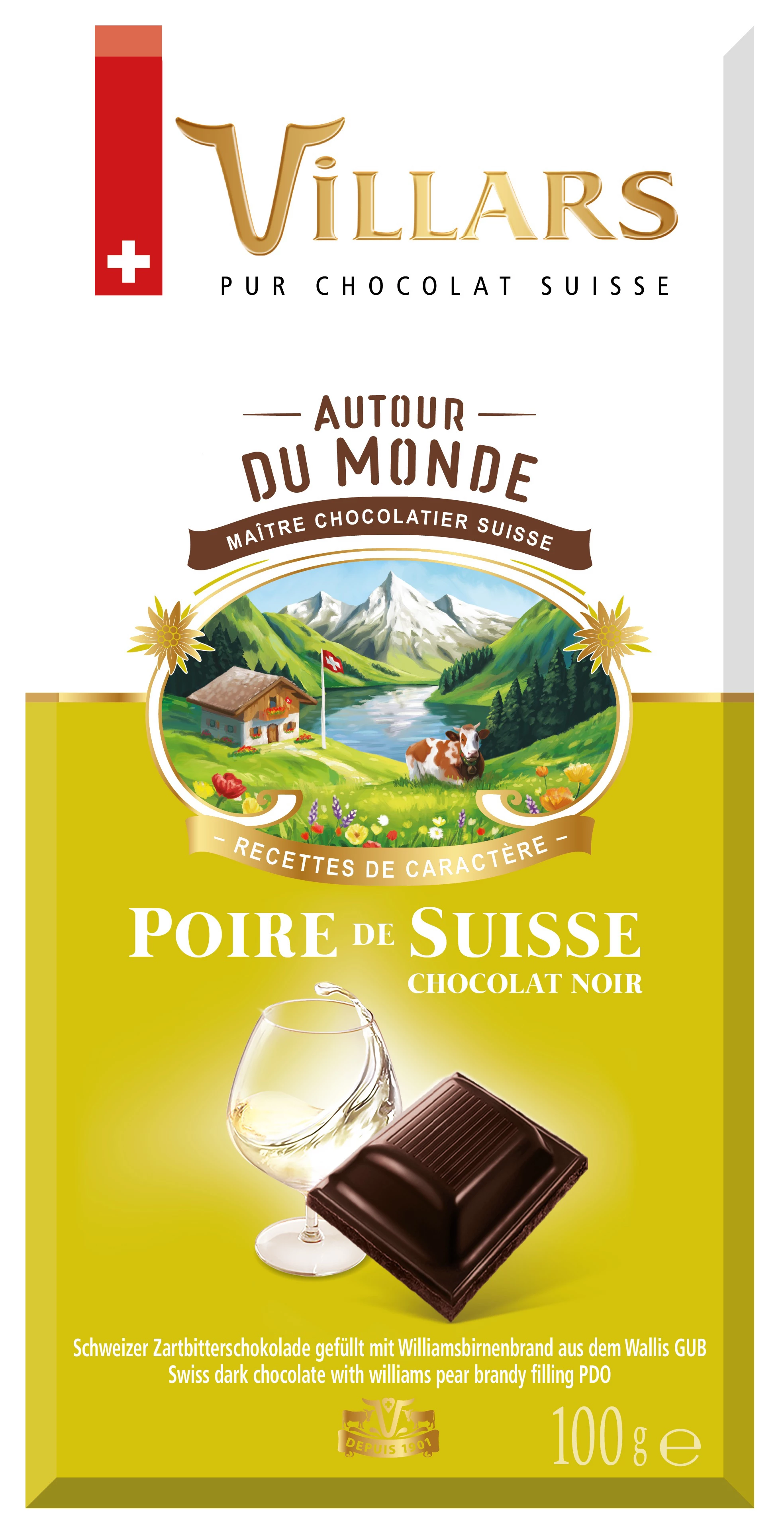 Tablette de chocolat noir à la Poire de Suisse 100g - VILLARS