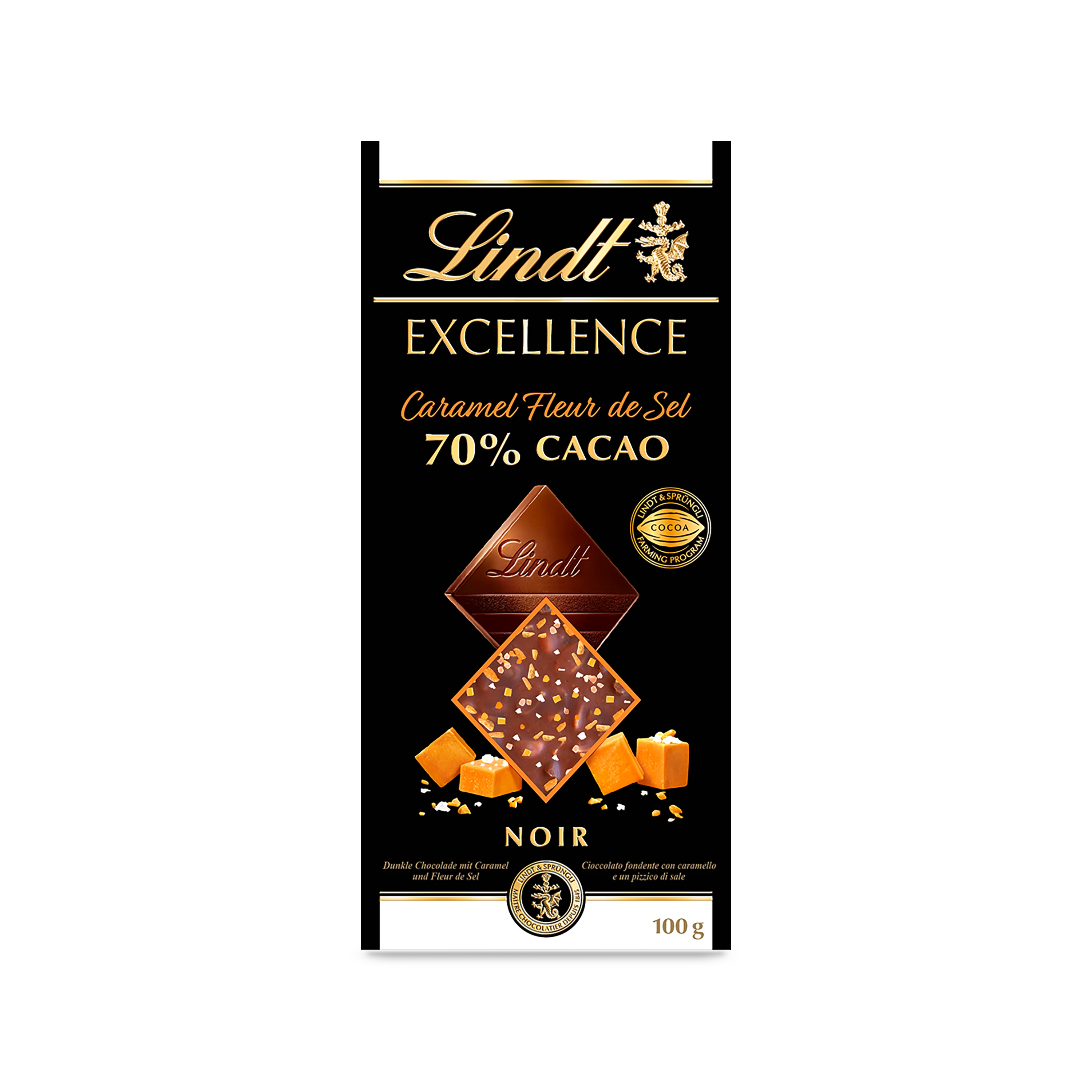 Excellence Noir 70% Cacao Eclats Caramel Fleur De Sel   Tablette 100 G - LINDT