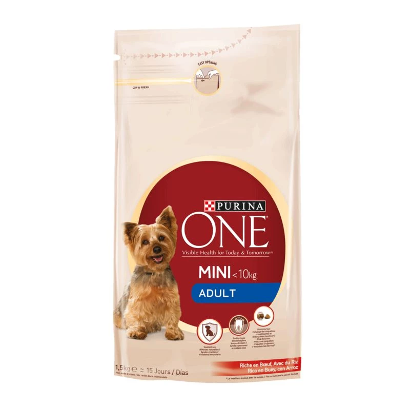 Futter für ausgewachsene Mini-Hunde 1–10 kg: Rindfleisch und Reis 1,5 kg - PURINA