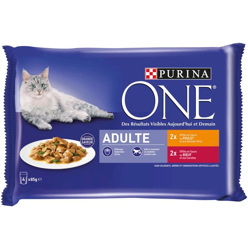 Alimento per gatti adulti con pollo/manzo 4x85 g - PURINA