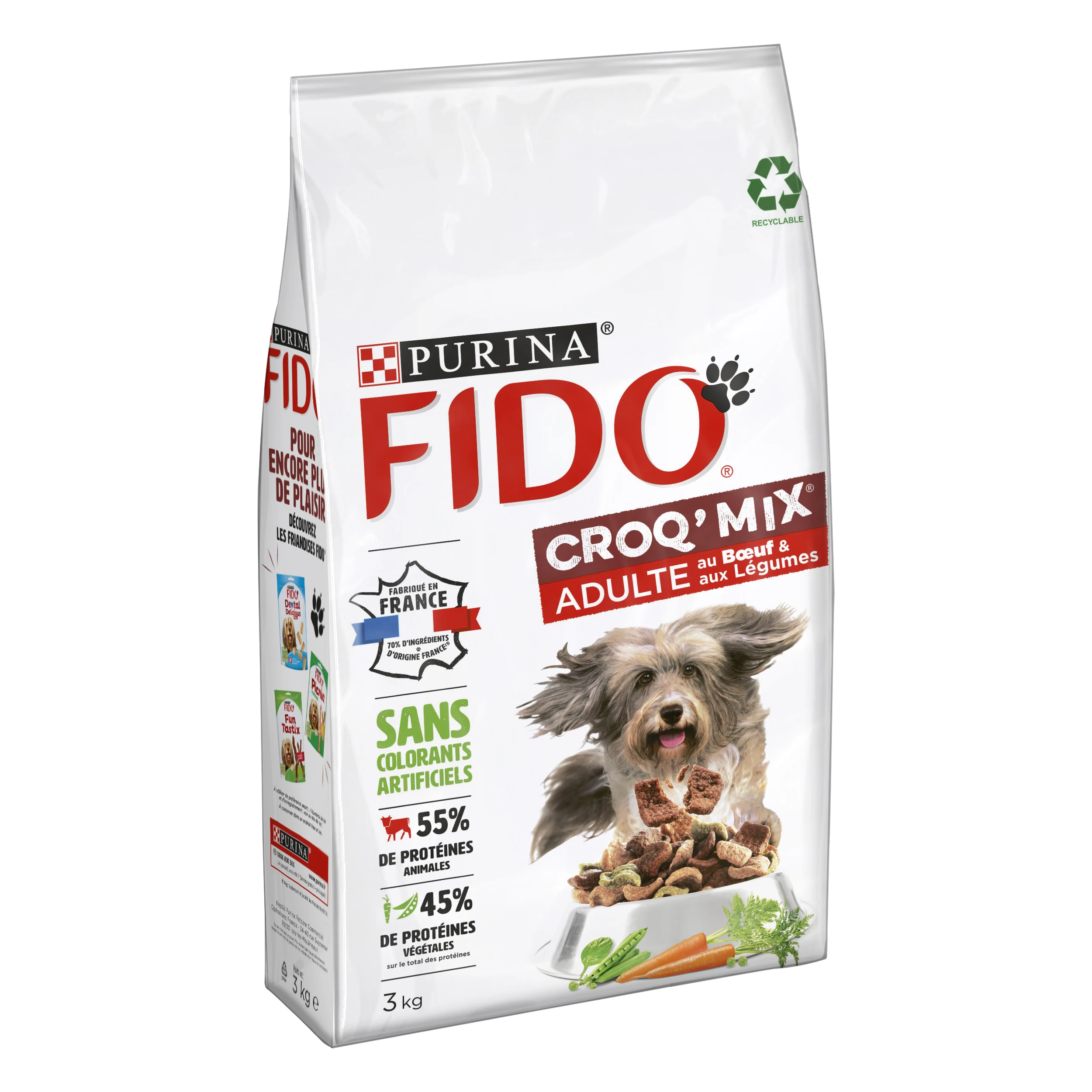 Croq' mix ração para cães adultos com carne e vegetais 3kg - PURINA FIDO
