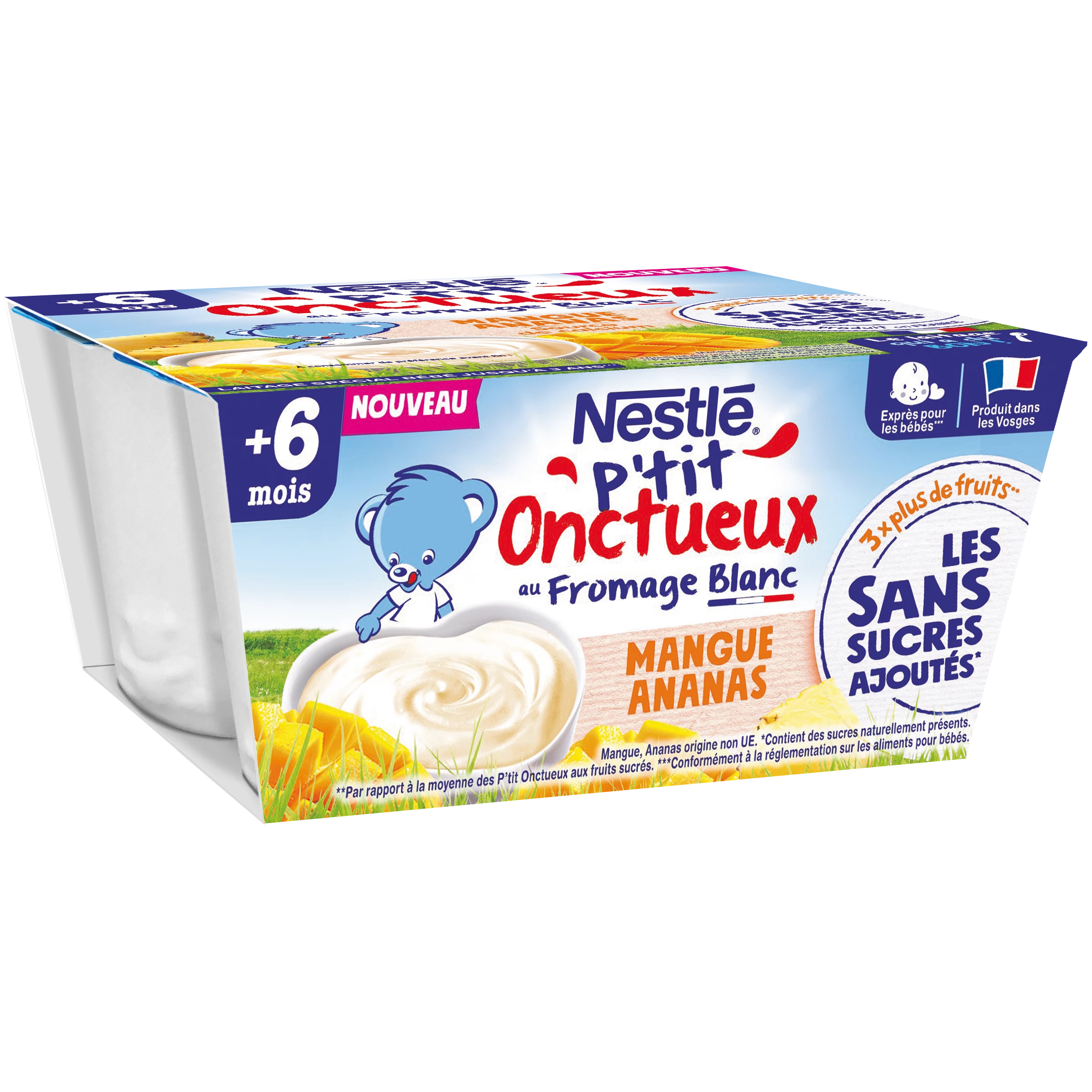 حلوى بيتيت كريمية للأطفال من 6 أشهر، مانجو وأناناس 4 × 90 جرام - NESTLE