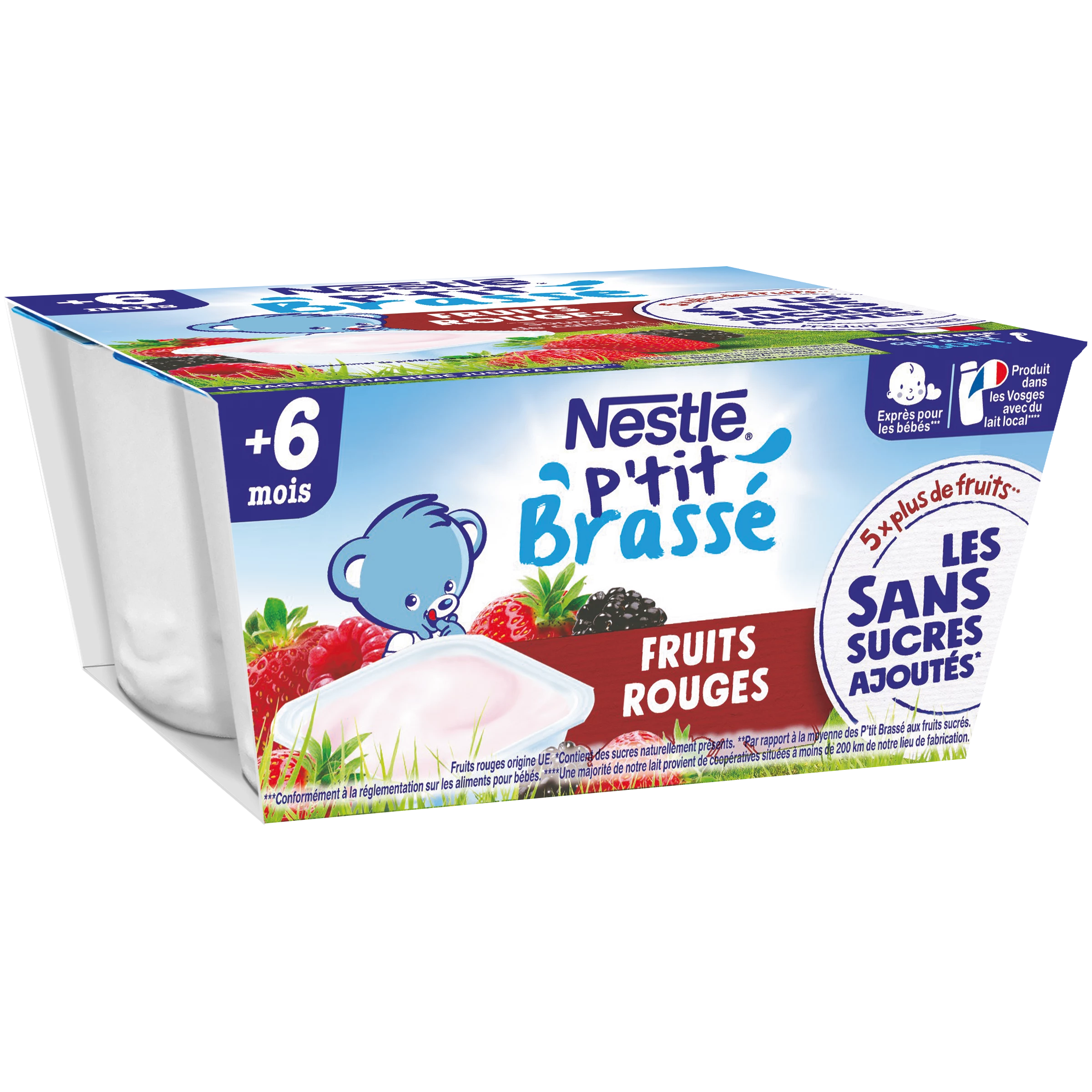 P'tit Brasse Dessert for babies from 6 months, stirred red fruits 4x90g - NESTLE
