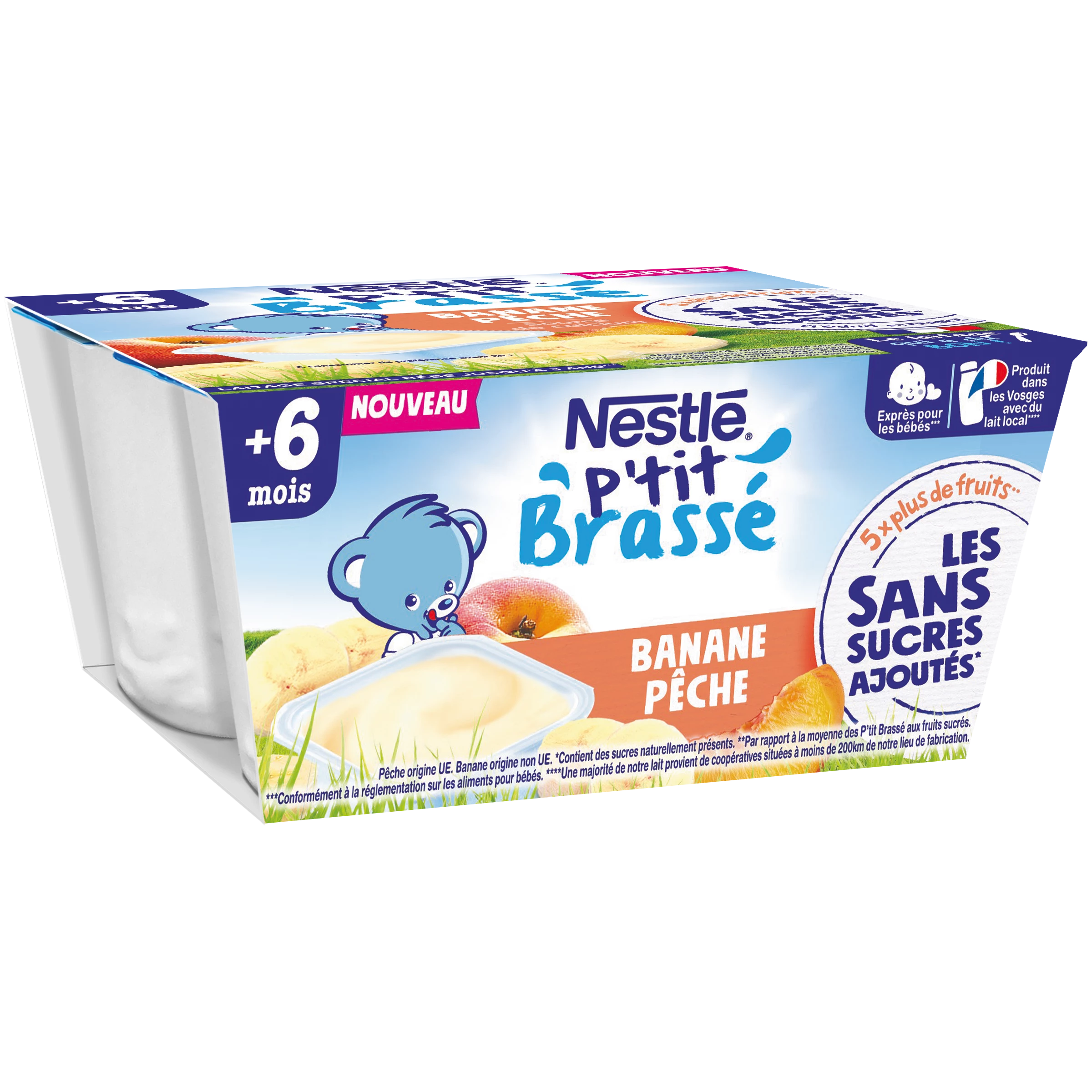 P'tit brasse banana peach flavor without added sugar from 6 months 4x90g - NESTLE