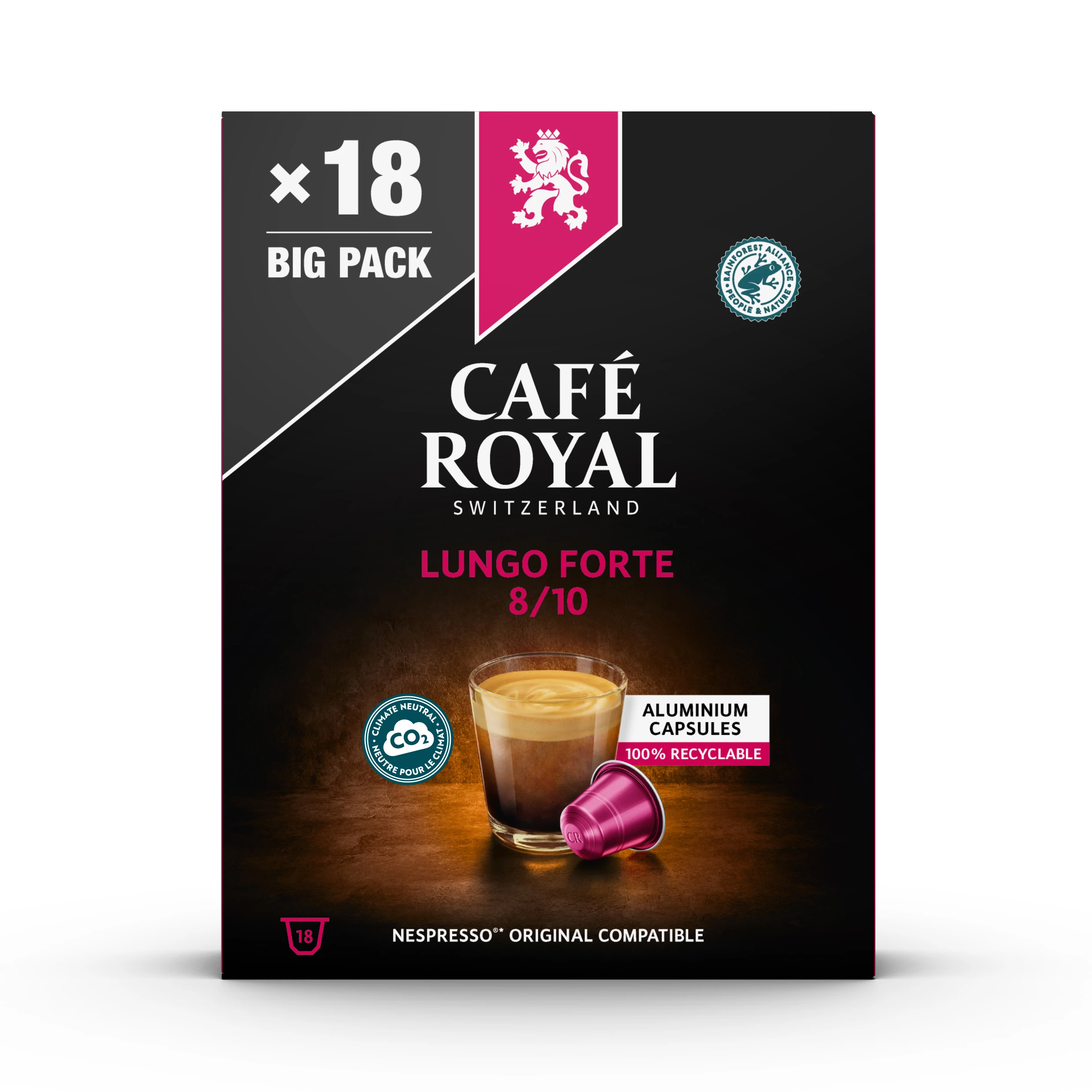 Cápsulas de café Lungo Forte compatibles con Nespresso; x18; 99g - CAFE ROYAL