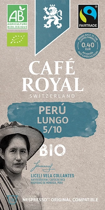 Café capsules Compatibles Nespresso Peru Lungo 5/10  Bio X10 -  CAFE ROYAL