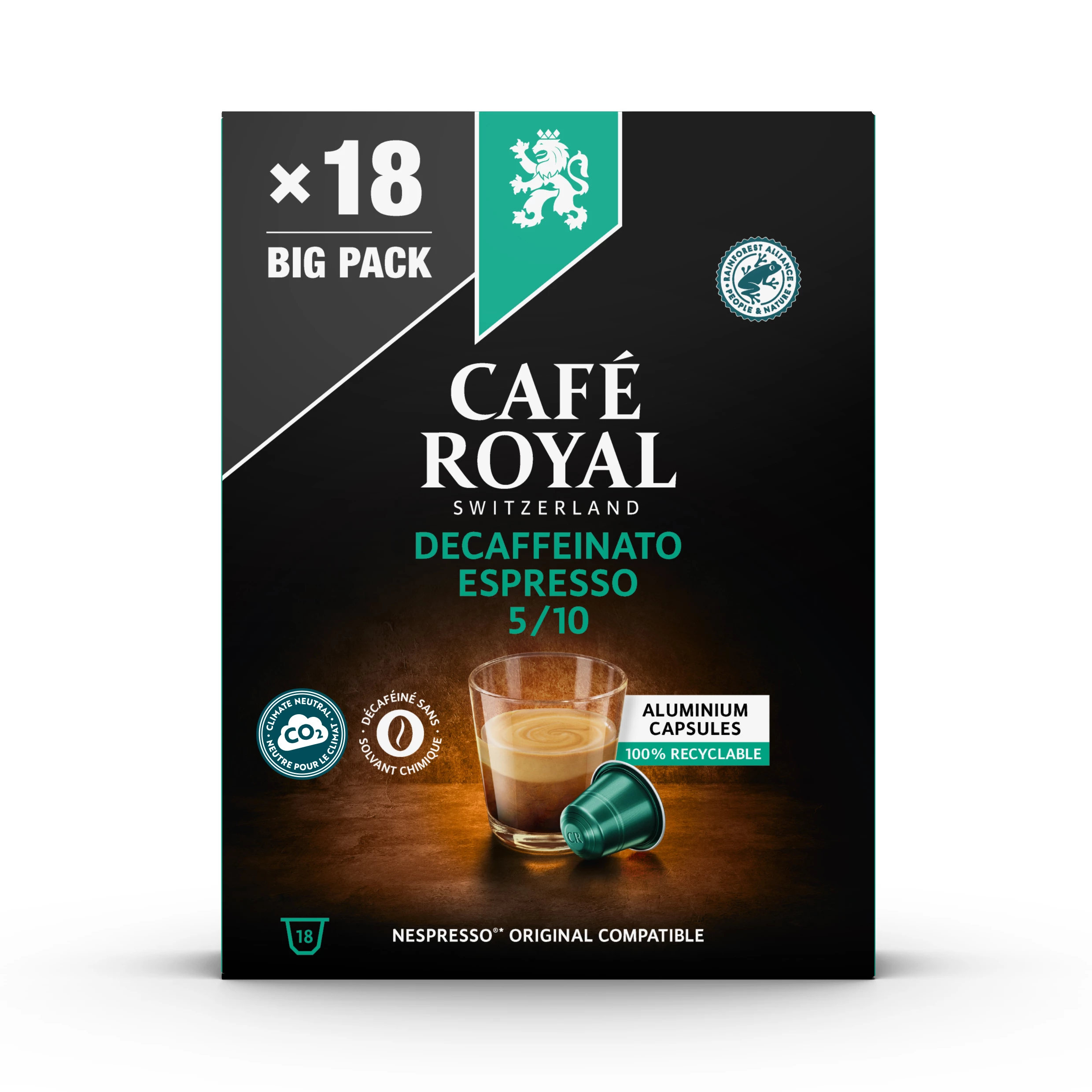 Capsules Espresso Decafféiné Compatibles Nespresso® X18 93g - CAFE ROYAL