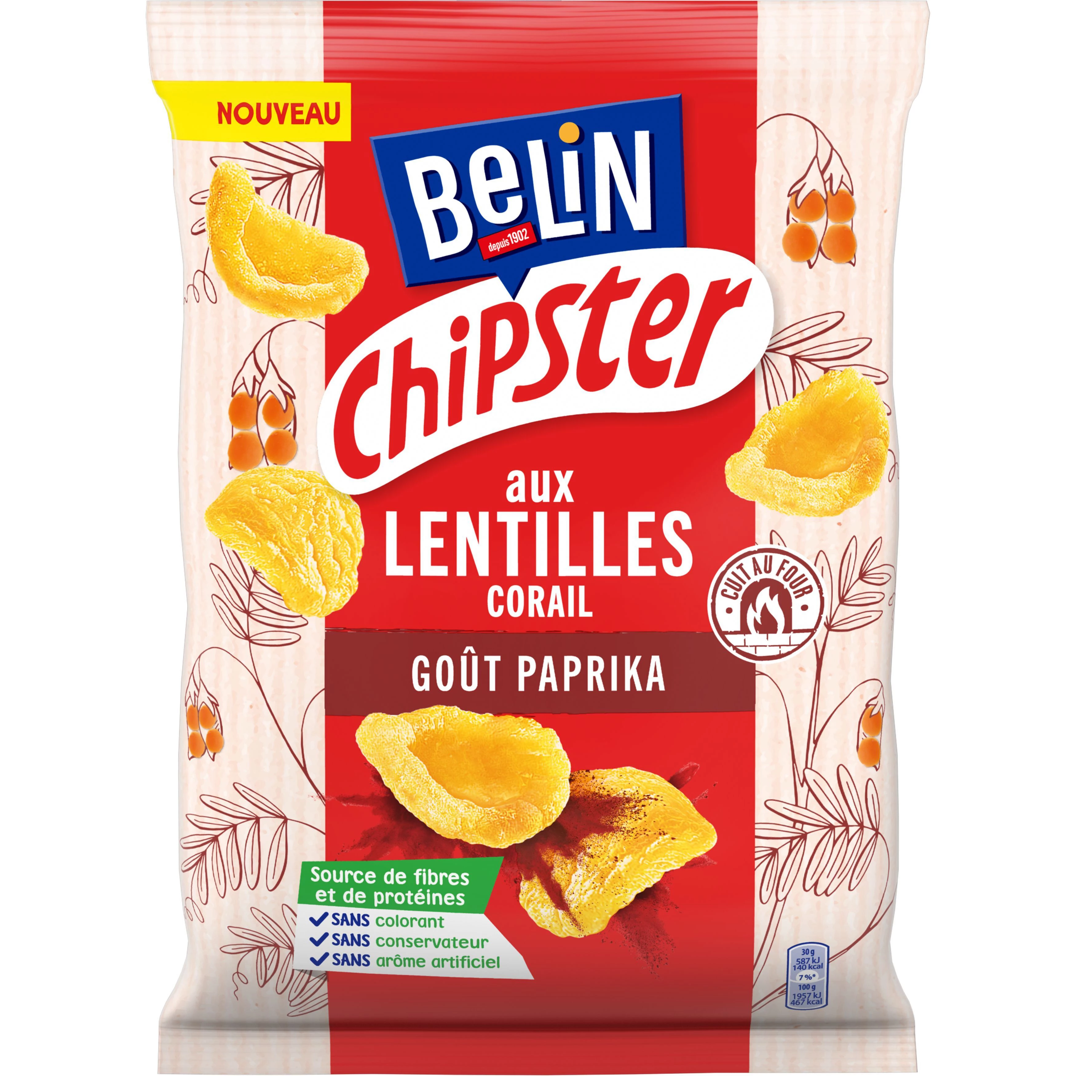 CorAil Lentil Aperitif Biscuits Paprika Chipster Flavor, 80 g - BELIN
