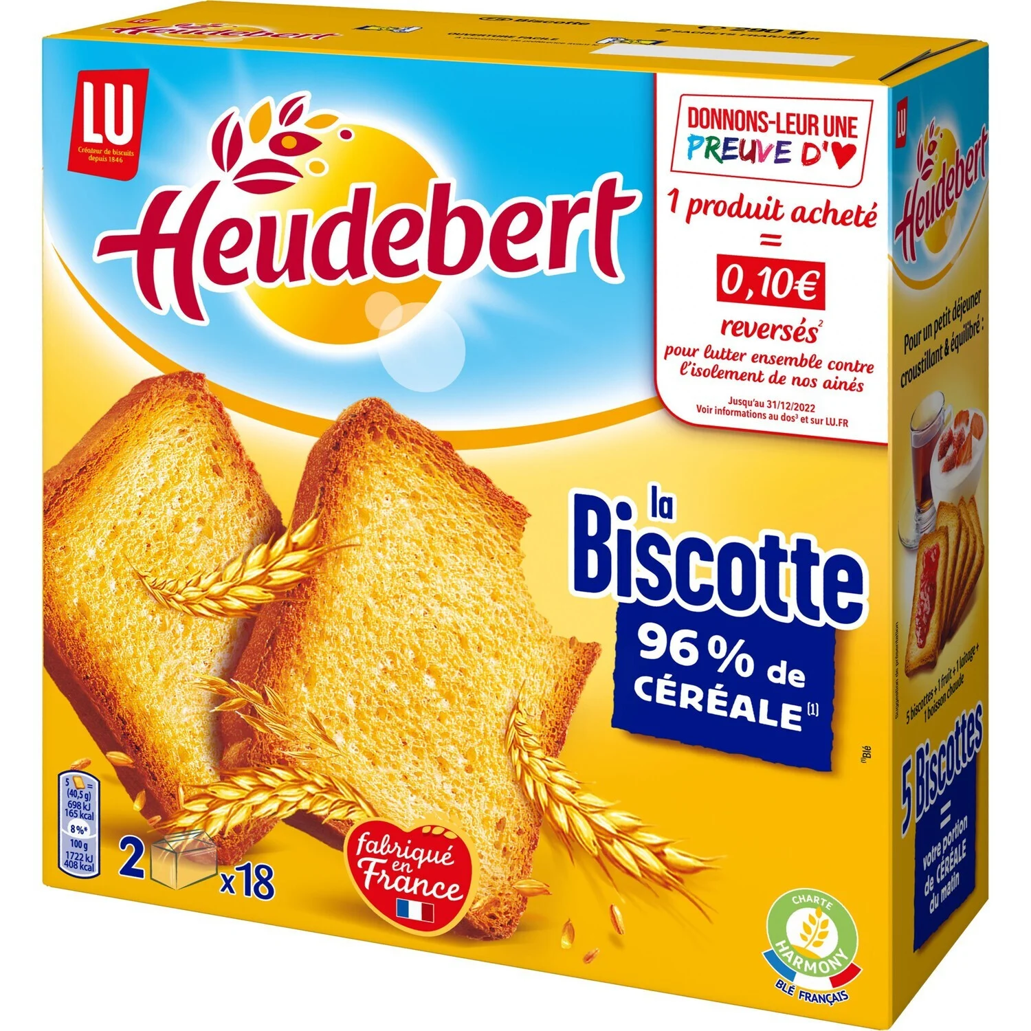 Biscottes 96% De Céréales La Biscotte Heudebert 290g - Lu