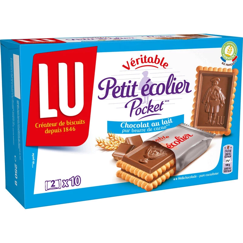 Biscuits Petit Beurre Nappés Au Chocolat Au Lait Pocket Petit Ecolier 250g - LU