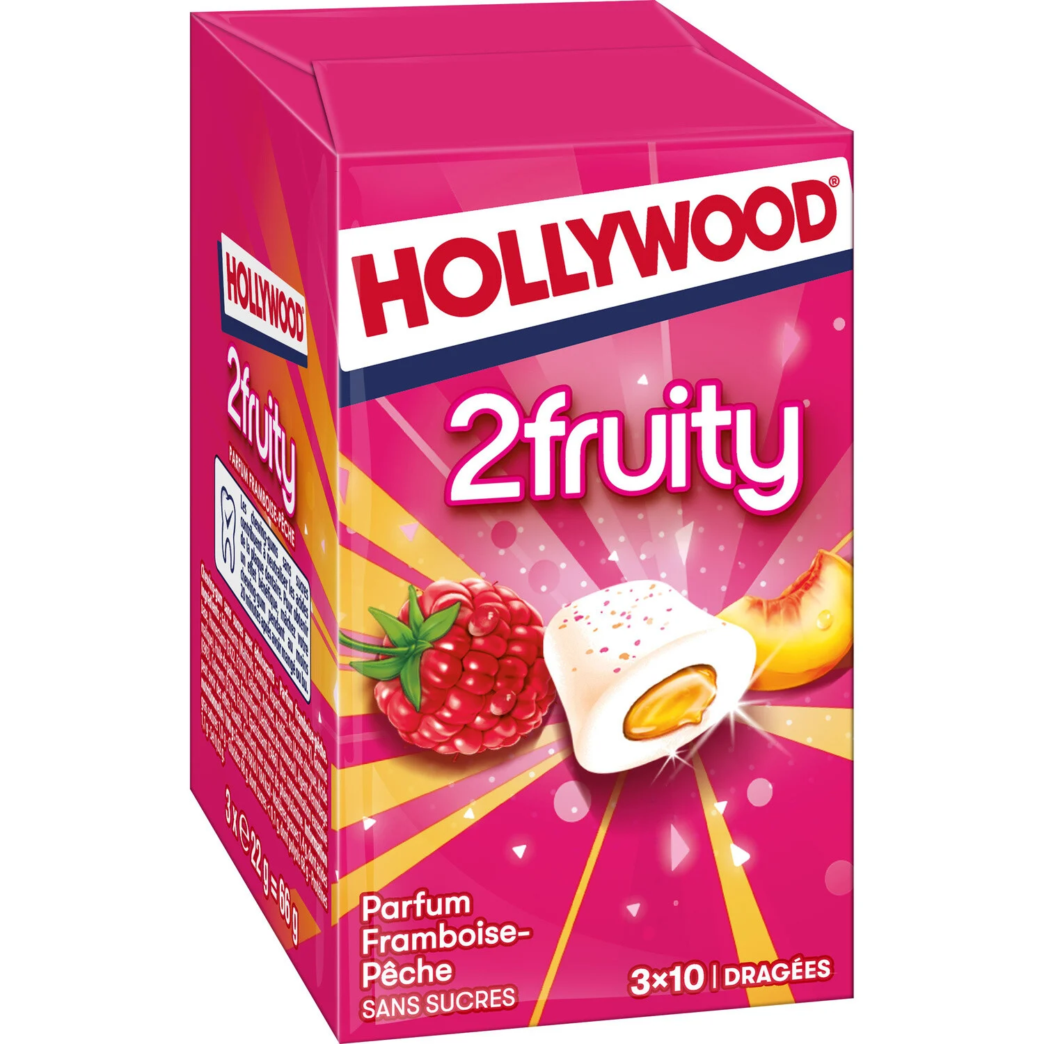 Chewing-gum à La Framboise Et à La Pêche Sans Sucres 2fruity 66g - Hollywood