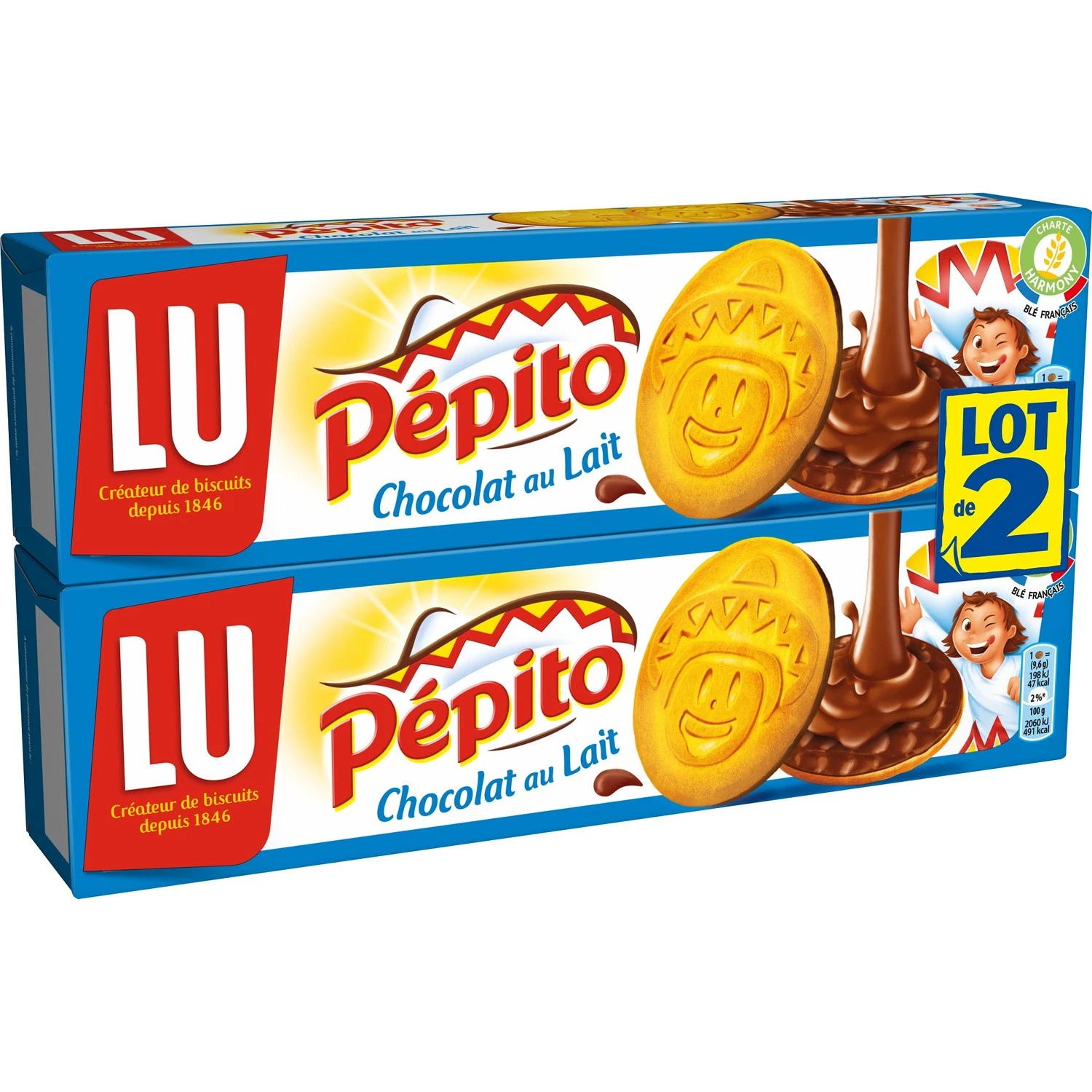 Biscuits chocolat au lait Pepito 2x192g - LU