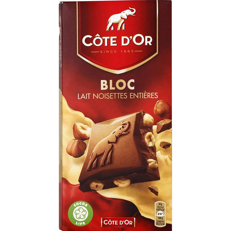 Milk chocolate bar with whole hazelnuts 180g - COTE D'OR