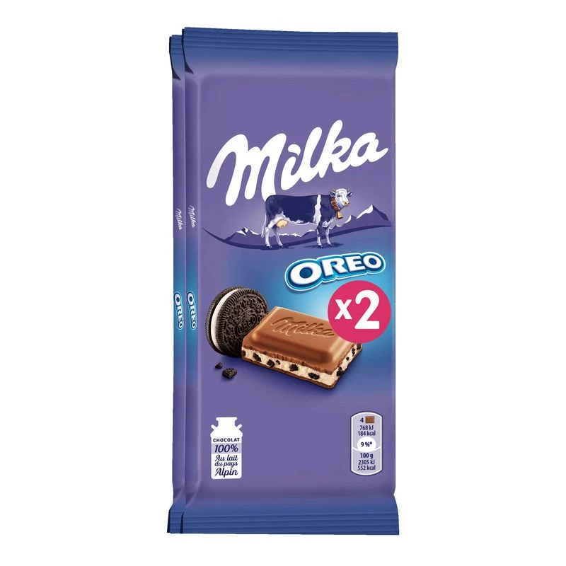 Tablette de chocolat au lait morceaux Oreo 2x100g - MILKA