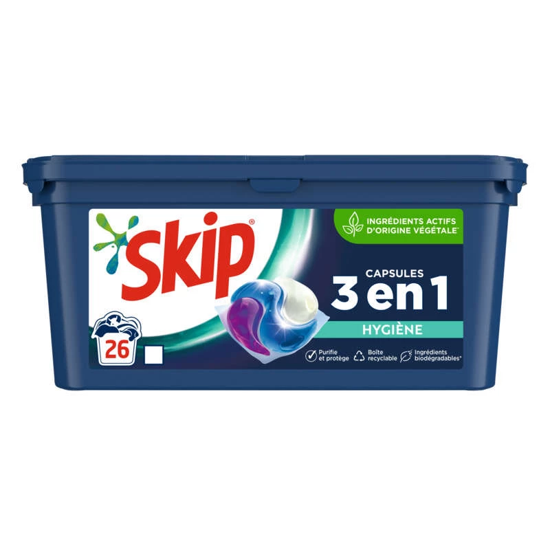 Lessive capsule hygiène 3en1 26 capsules - SKIP