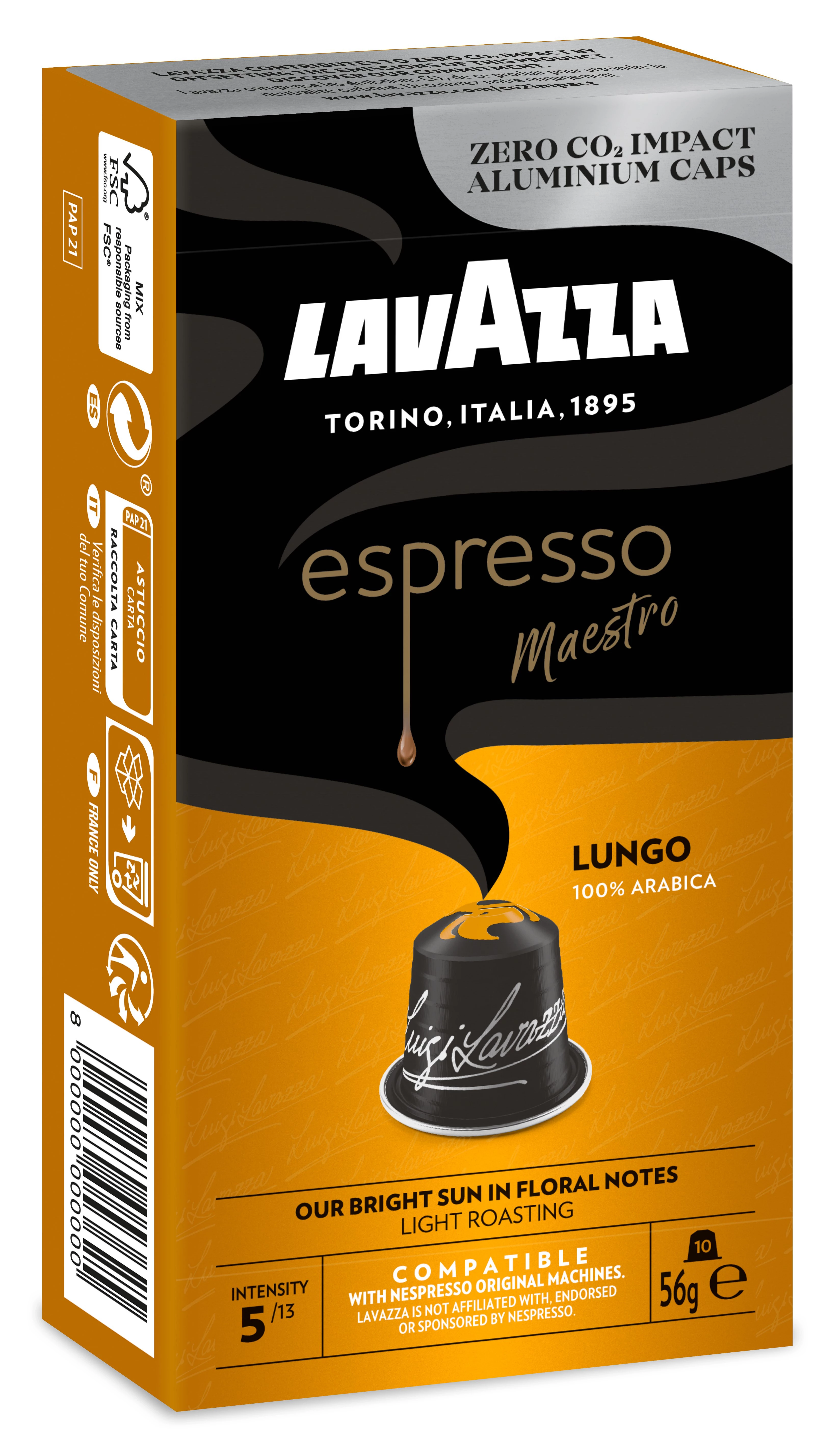 Capsules Café Espresso Maestro Lungo Compatibles Nespresso; x10; 56g - LAVAZZA