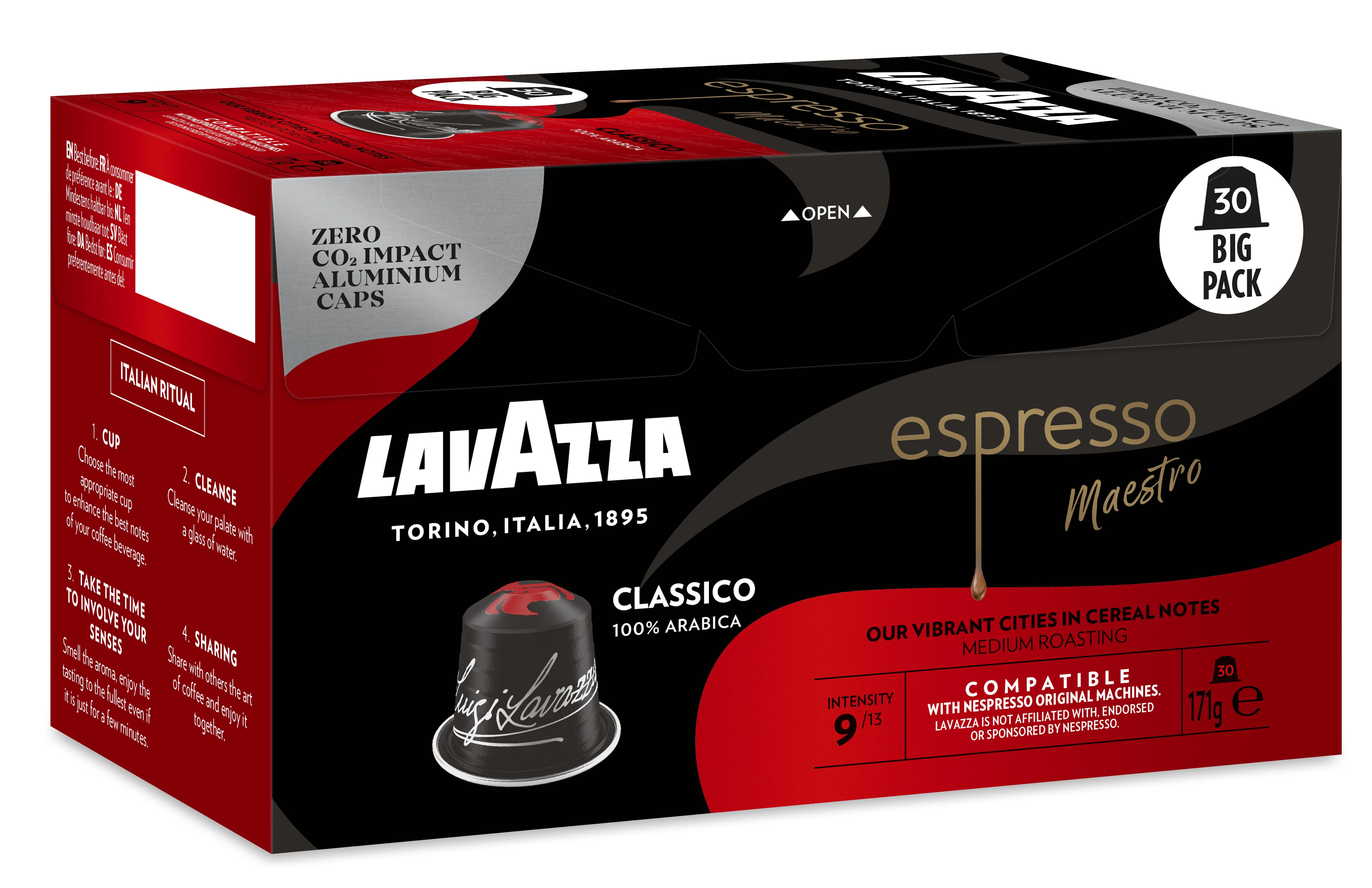 Capsules Café Espresso Maestro Classico Compatibel Nespresso; x30; 165g - LAVAZZA
