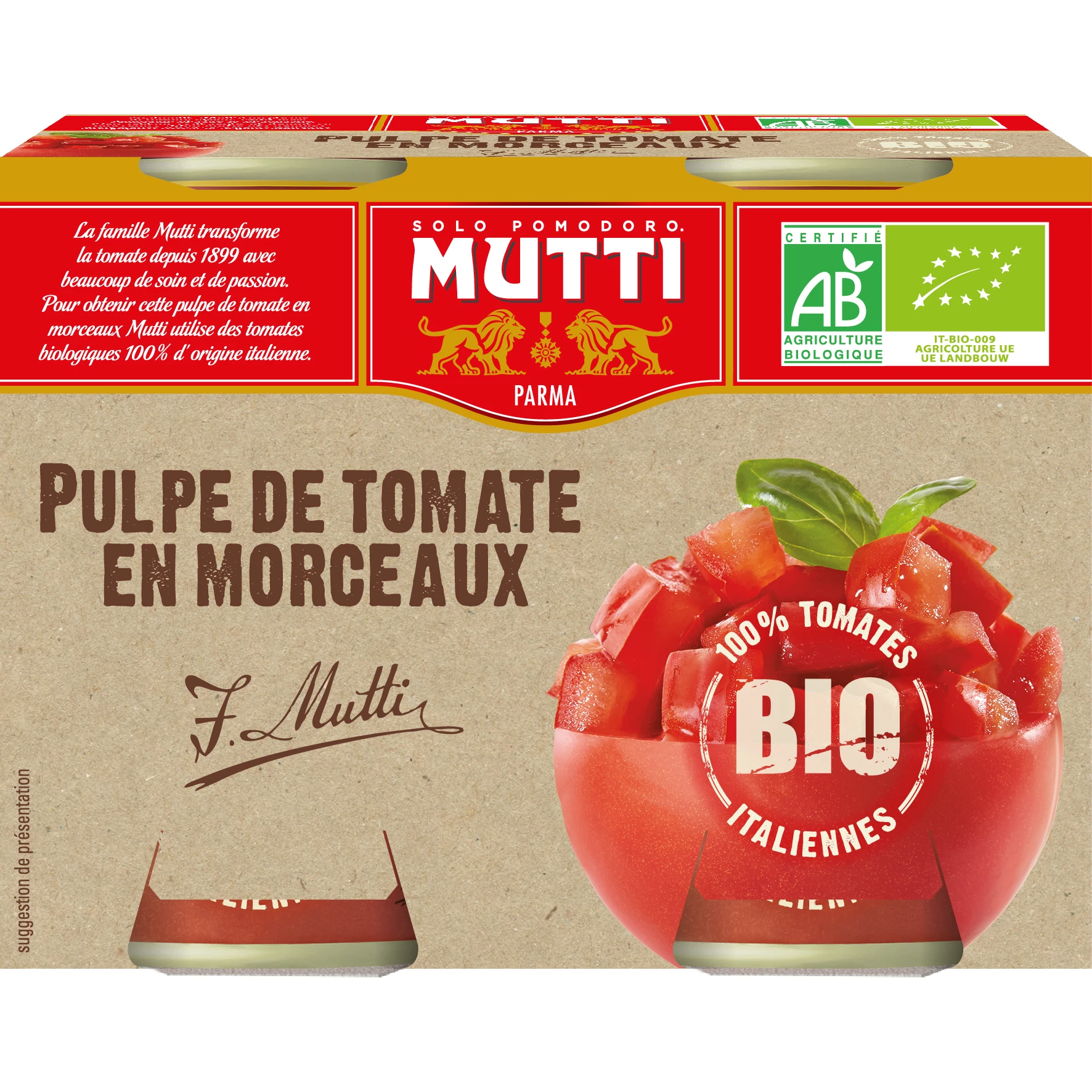 Мякоть томата в органических кусочках 2x400г - MUTTI