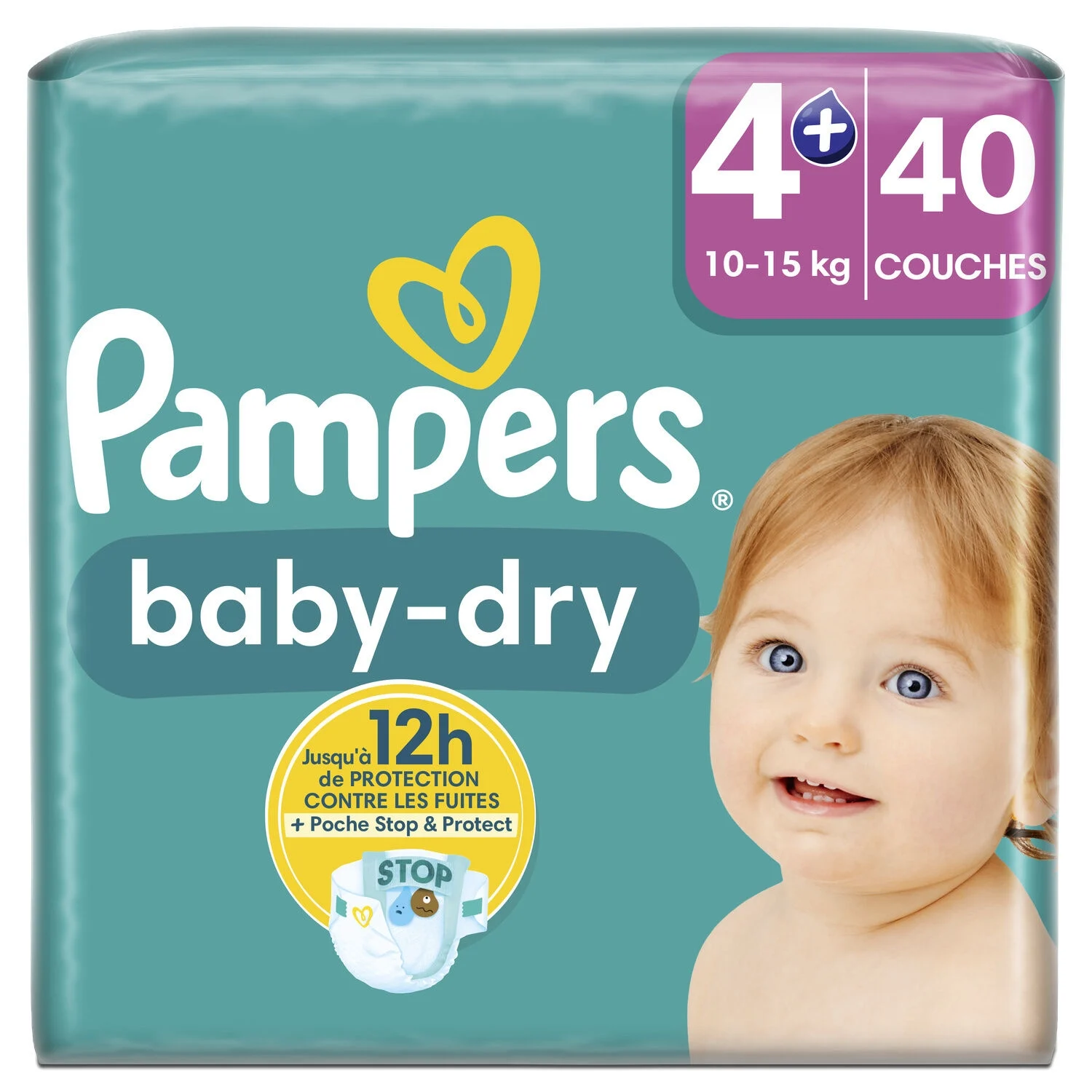Couches Baby-dry Maxi Plus Pack Géant T4+ - 10/15 Kg - PAMPERS