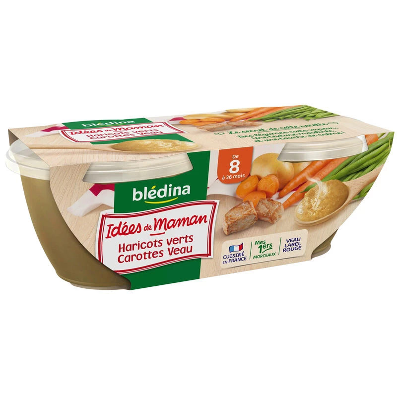 Pots green beans/veal from 8 months 2x200g - BLEDINA