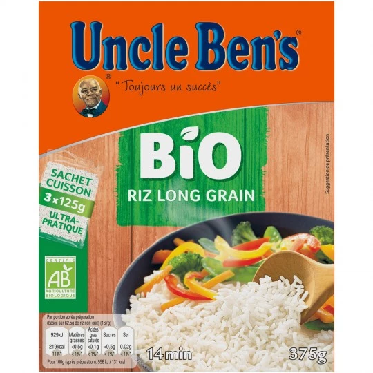 Riz Long Grain Bio 375g - UNCLE BENS