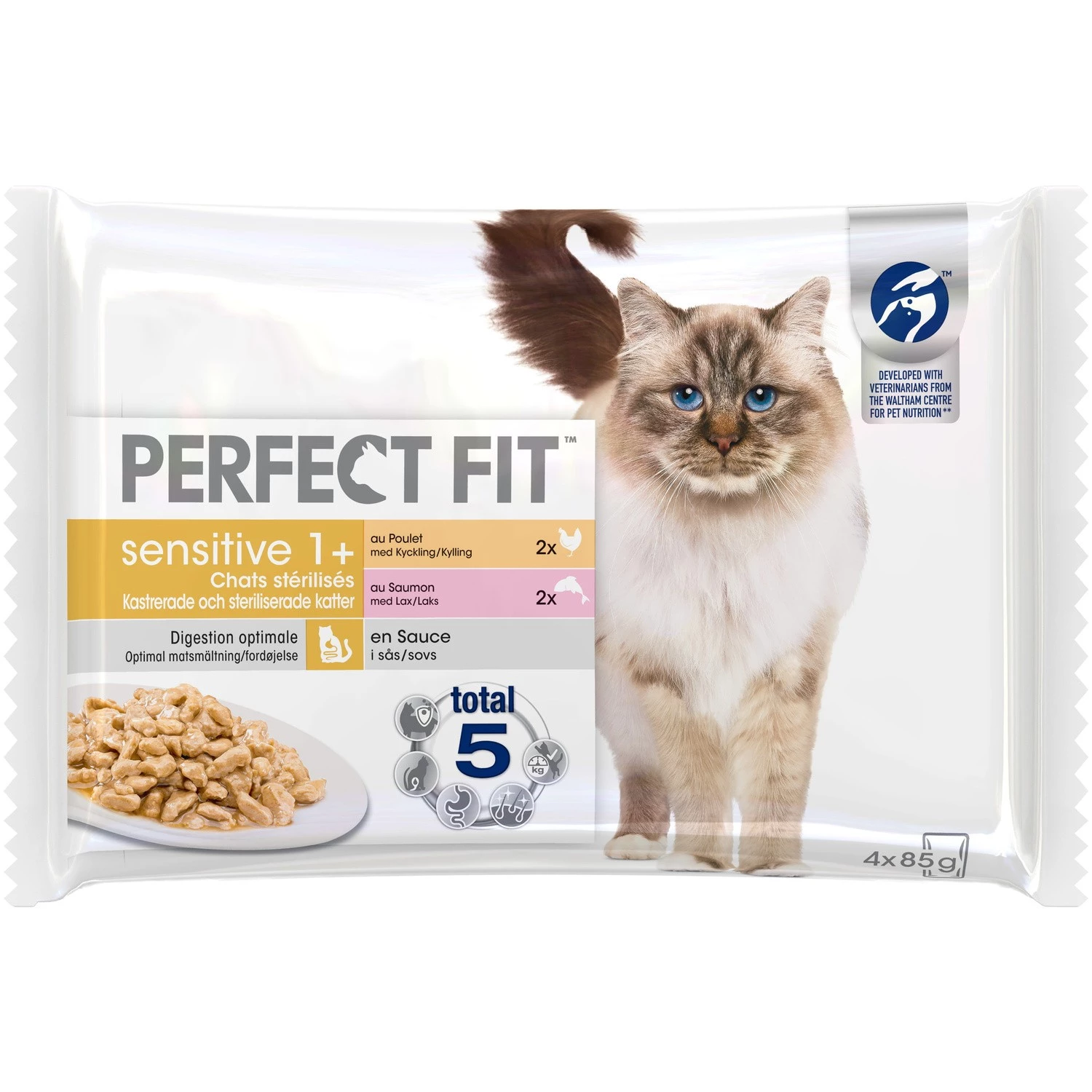 Foods for sterilized sensitive cats fresh sachets in sauce 2 sensitive varieties 4x85g - PERFECT FIT