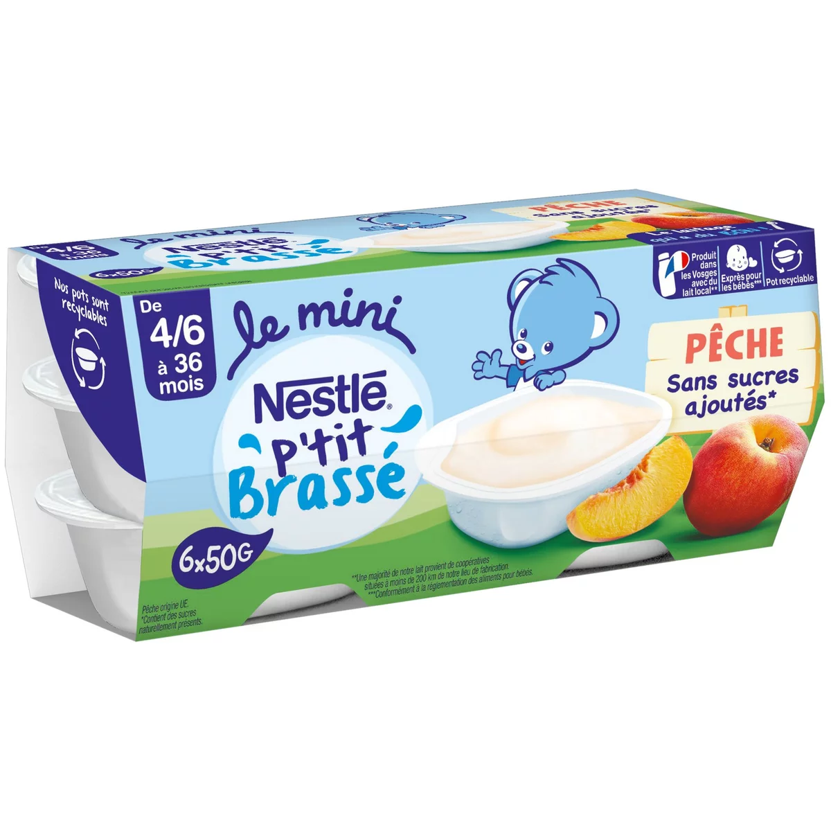 Ptit Brasse Peche sans sucres ajoutés 6x50g - NESTLE