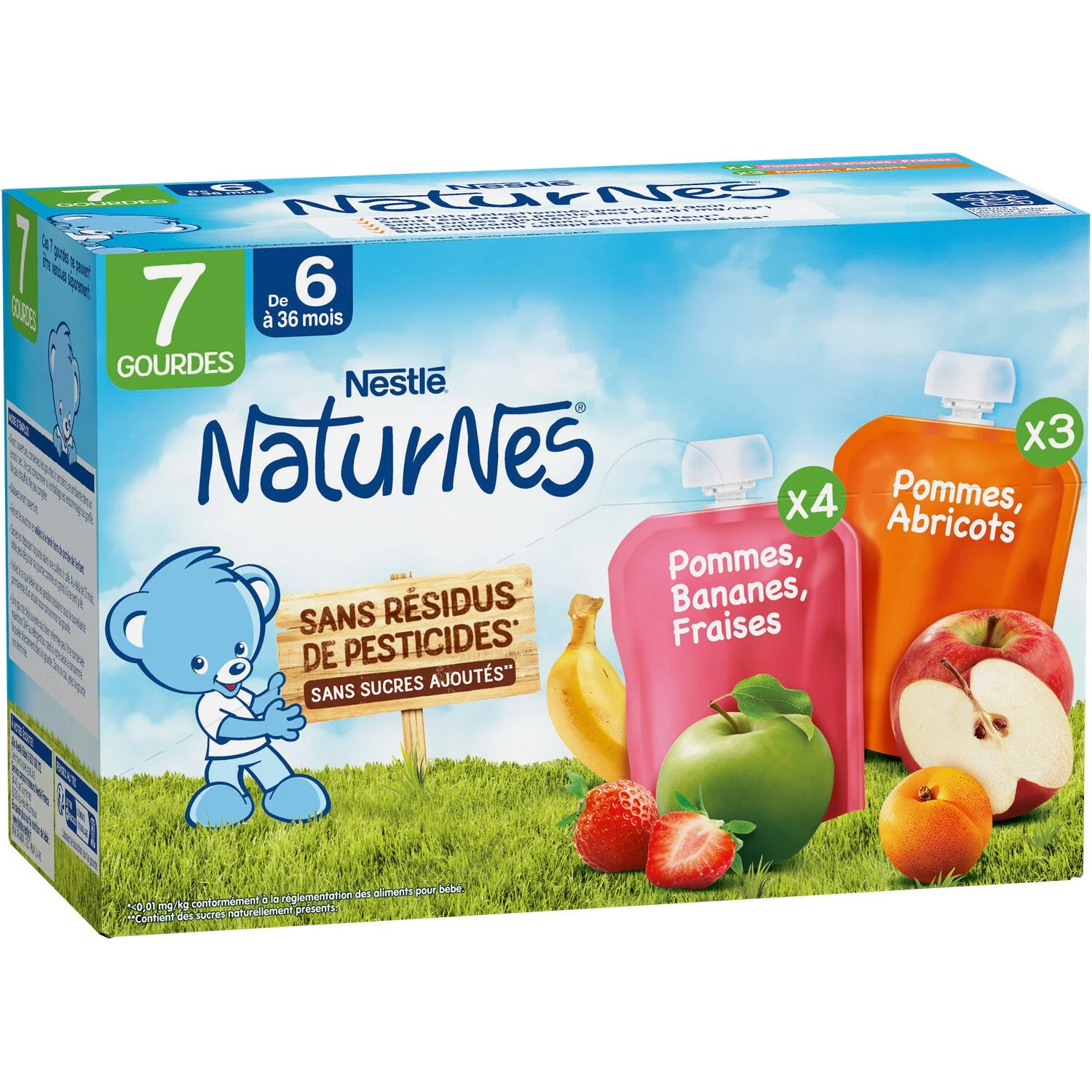 Naturnes gourdes multifruits pommes, bananes, fraises et pommes, abricots 7x90g - NESTLE