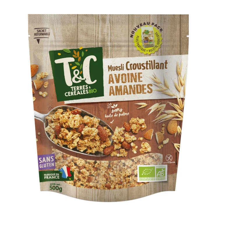 Organic oat and almond muesli 500g - TERRES ET CEREALES Bio