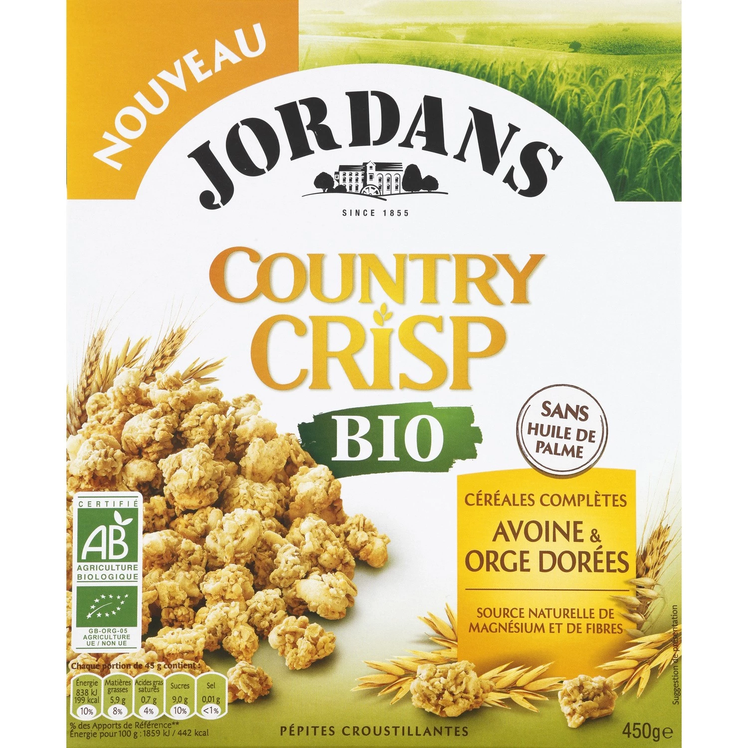 Country Crisp Bio Avoine & orge dorée 450 g - JORDANS