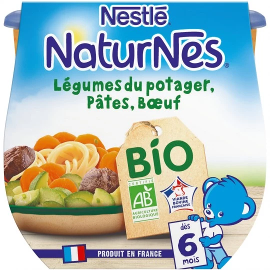 Plat bébé Bio légumes/ pâtes/ buf dès 6mois 2x190g - NESTLE