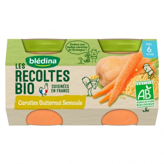 Plat bébé BIO carottes butternut semoule dès 6 mois 2x130g - BLEDINA