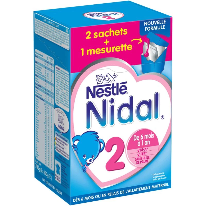 Powdered milk 2nd age 2x350g - NESTLE NIDAL