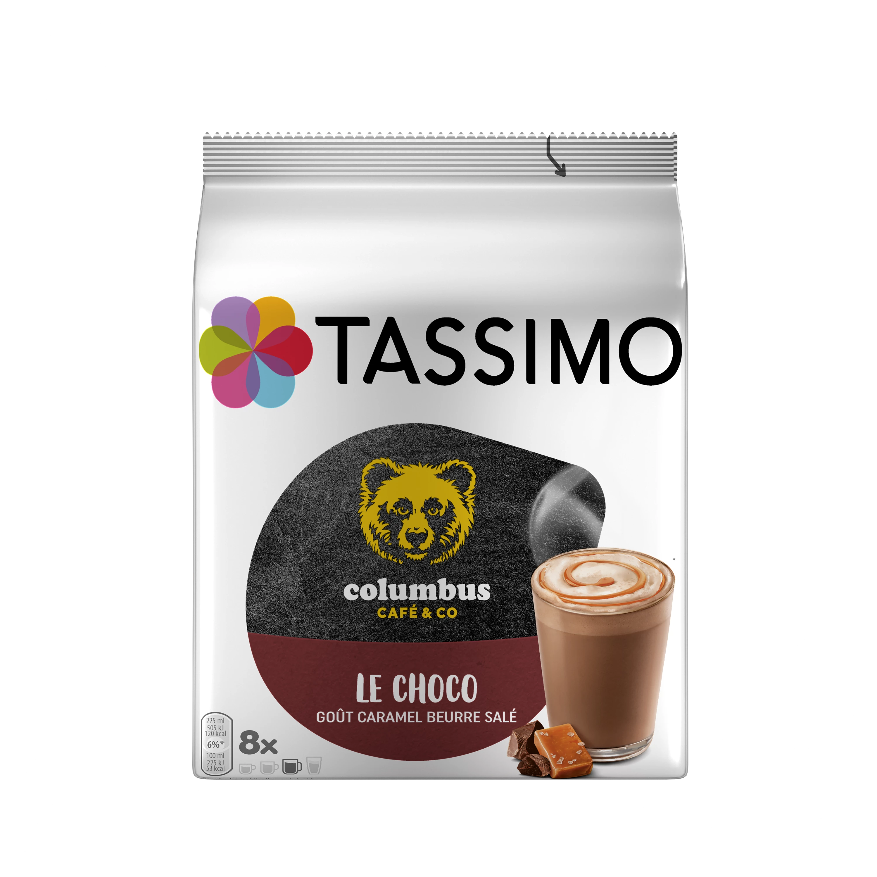 Chocolat Chaud Goût Caramel Beurre Sale Columbus X8 Dosettes 240g - TASSIMO