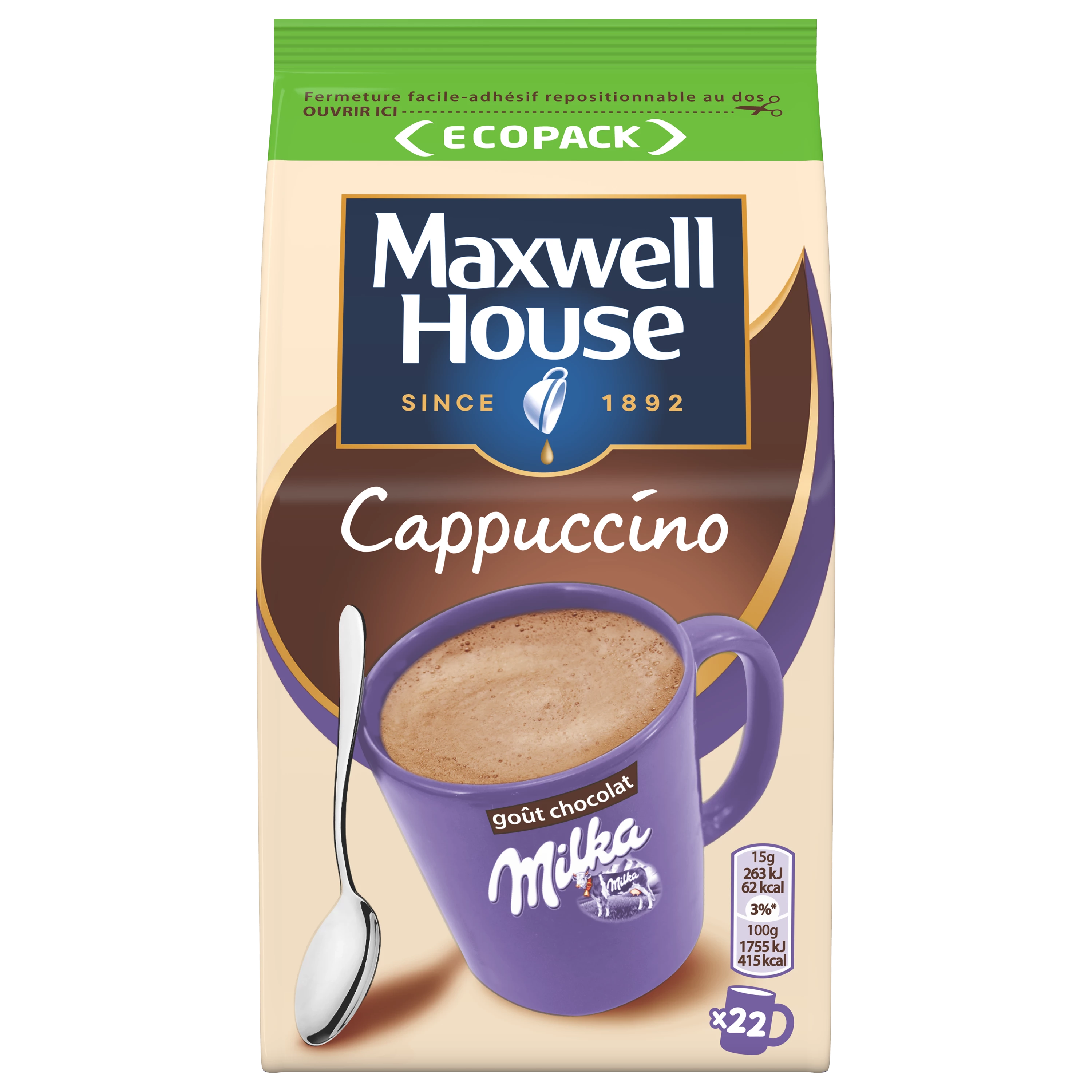 Café Soluble Capuccino Milka, 335g - MAXWELL HOUSE
