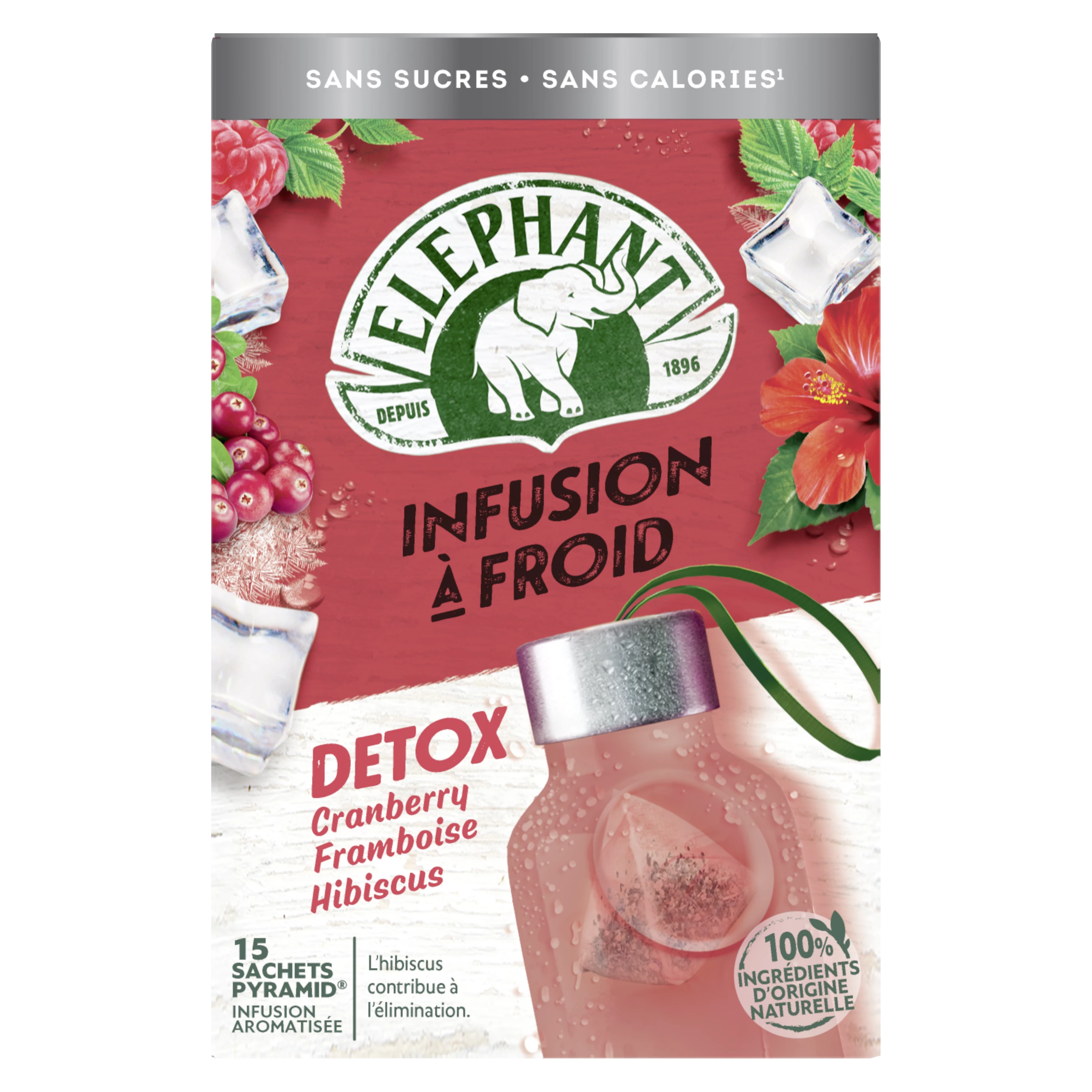 Cranberry, Raspberry, Hibiscus Detox Infusion 15 sachets, 34g - ELEPHANT