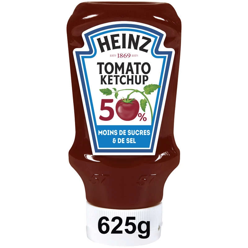 Ketchup de tomate 50% menos azúcar y sal, 625 g - HEINZ