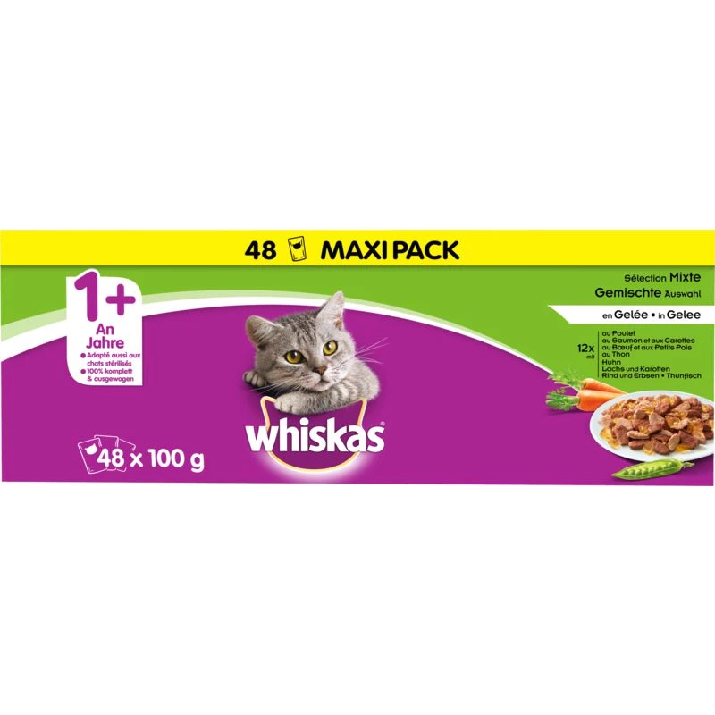 Sachets repas pour chats adultes aux viandes et poissons 48x100g - WHISKAS