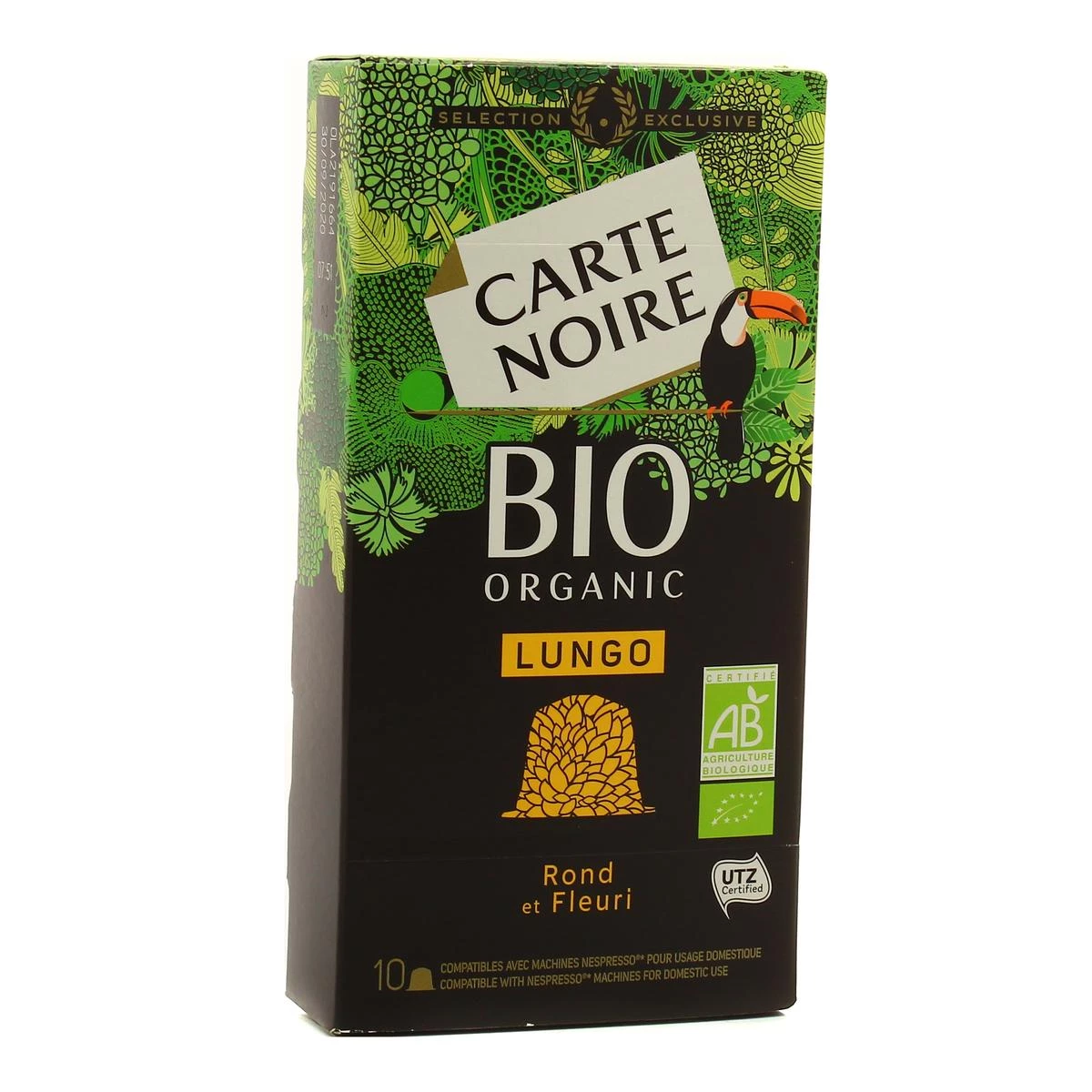 Round & flowery lungo coffee ORGANIC x10 capsules 55g - CARTE NOIRE