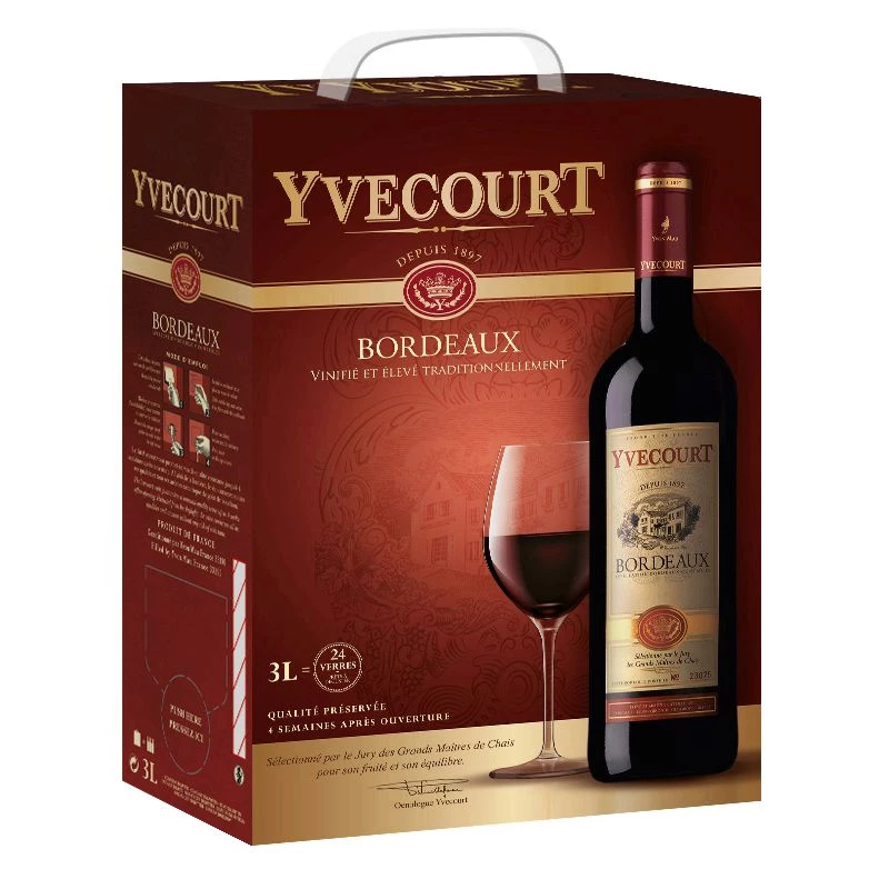 Vin rouge Bordeaux Merlot Cabernet Sauvignon, la fontaine de 3L - YVECOURT