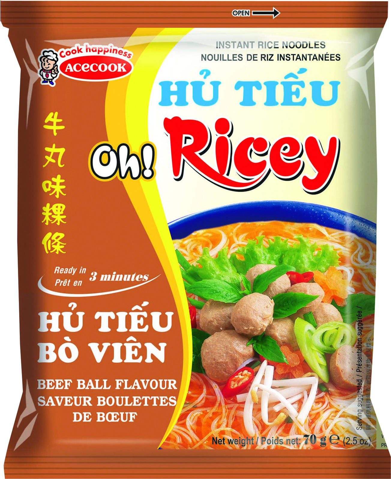 Gold Instant Beef Boulett Rice Noodles 24 X 70 Gr - Acecook