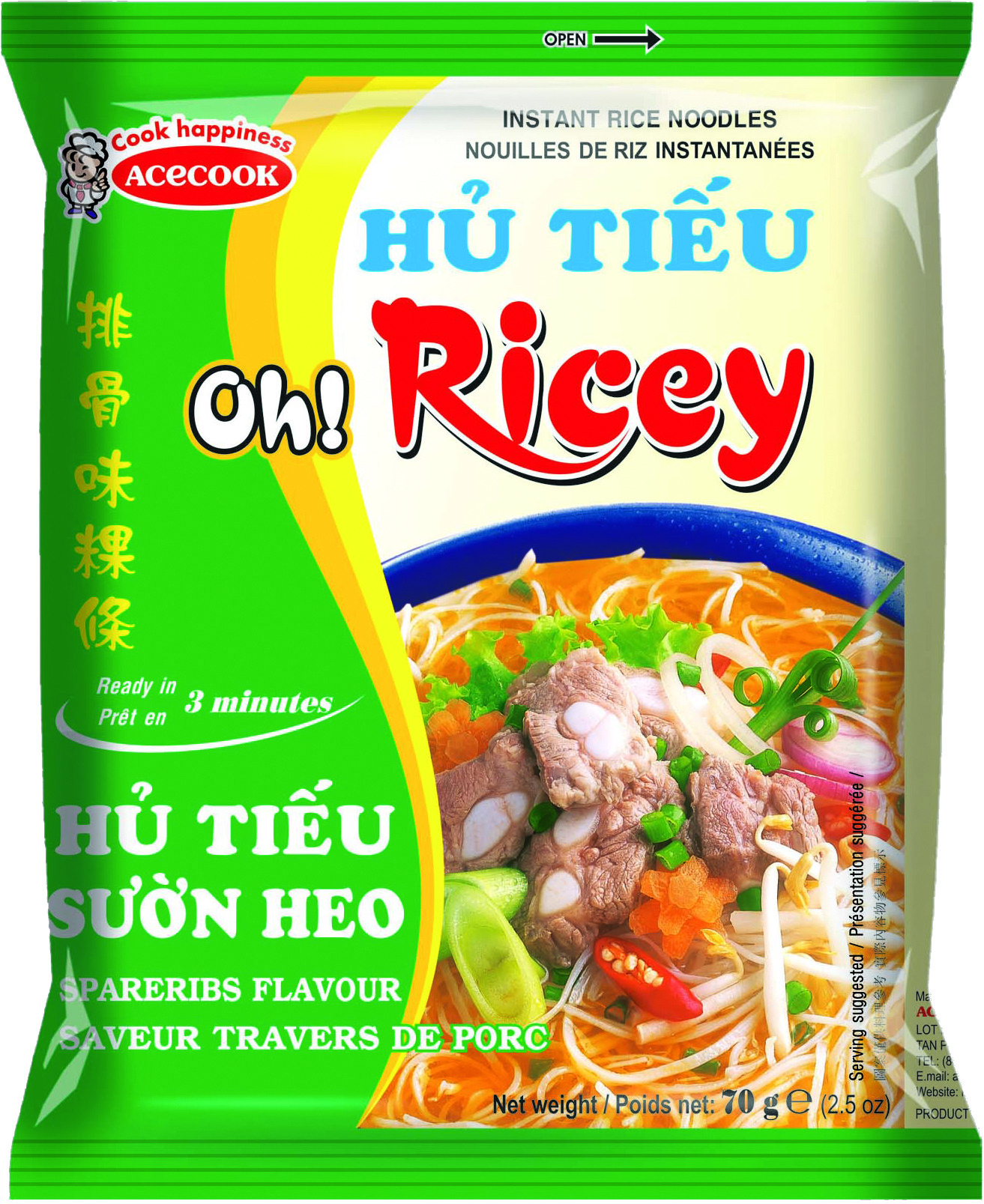 Gold Instant Ribs Rice Noodles 24 X 70 Gr - Acecook