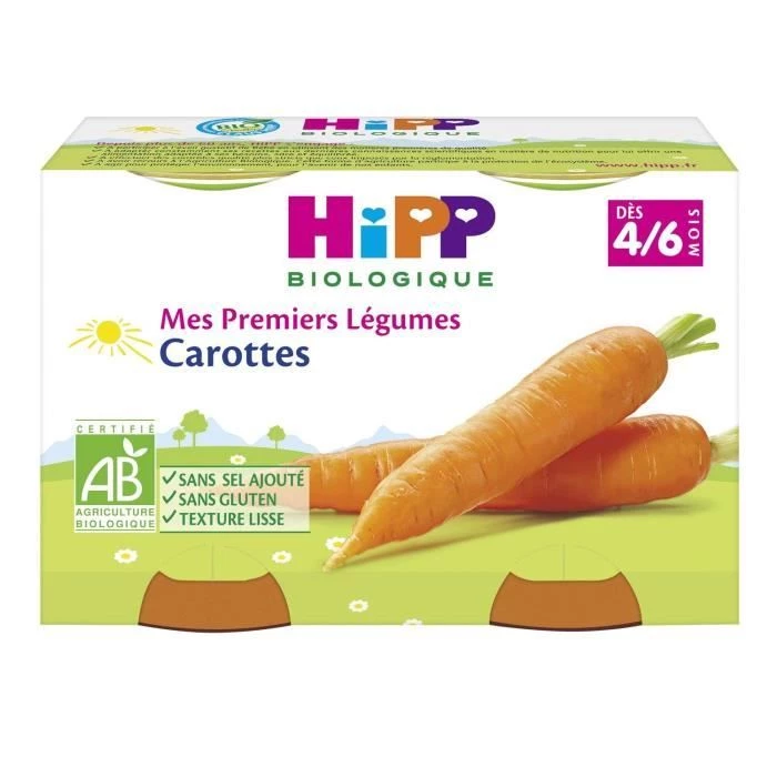 Petits pots carottes BIO dès 4/6 mois 2x125g - HIPP